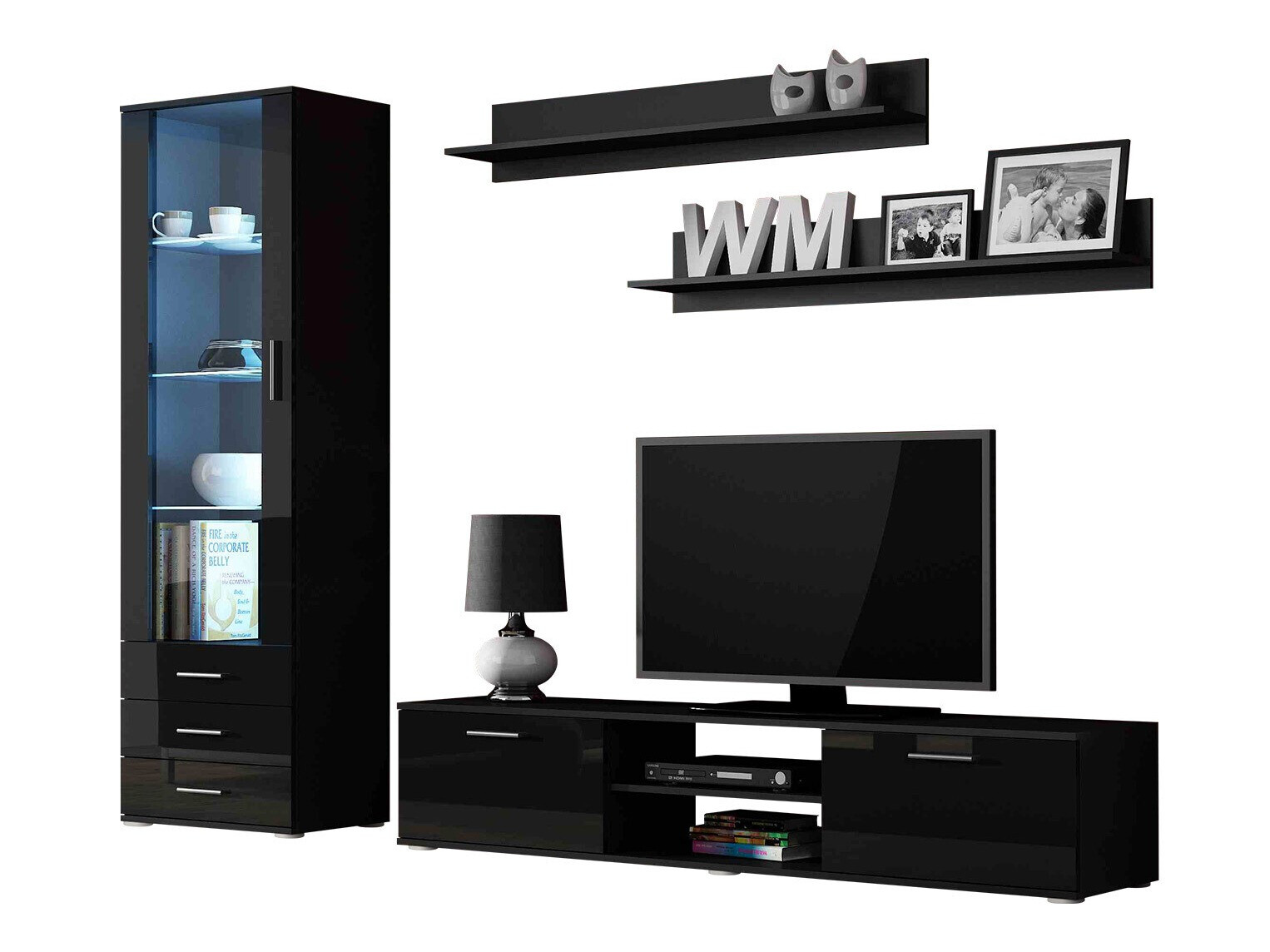 Woonkamerset Tornola 107 (Zwart + Glanzend zwart)