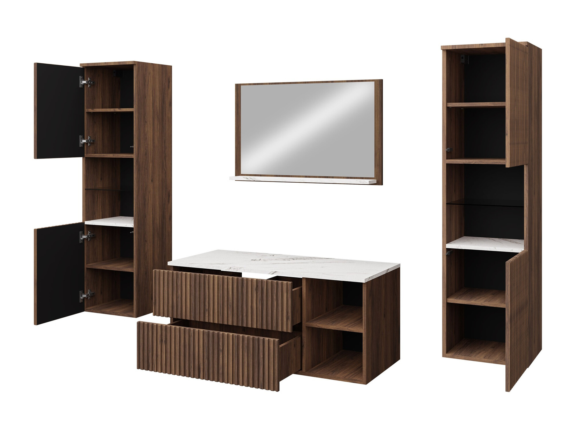 Badkamerset Ophruvi 105 (Notenhout + Wit marmer)