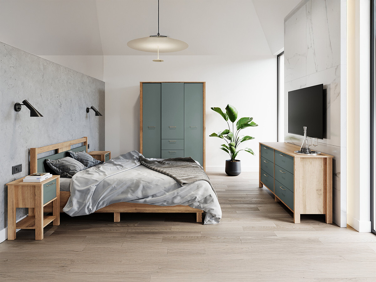 Kledingkast Venmelu 113 (Wotan eik + Groen)