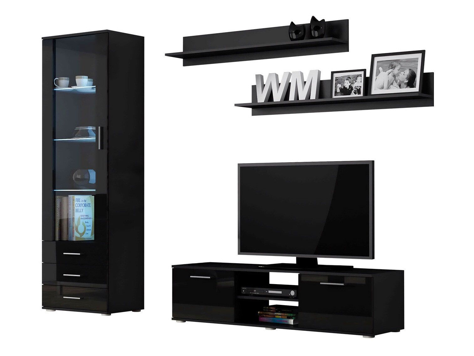 Woonkamerset Tornola 110 (Zwart + Glanzend zwart)