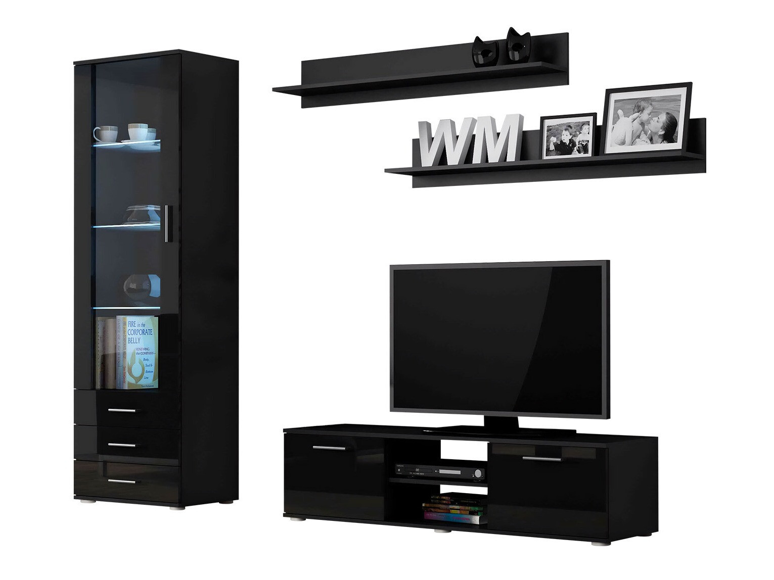 Woonkamerset Tornola 110 (Zwart + Glanzend zwart)