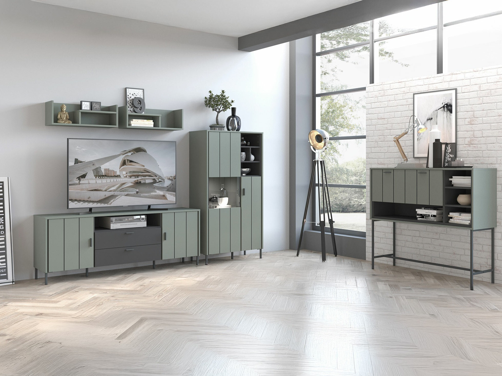 TV-meubel Morelmi 100 (Groen + Antraciet)