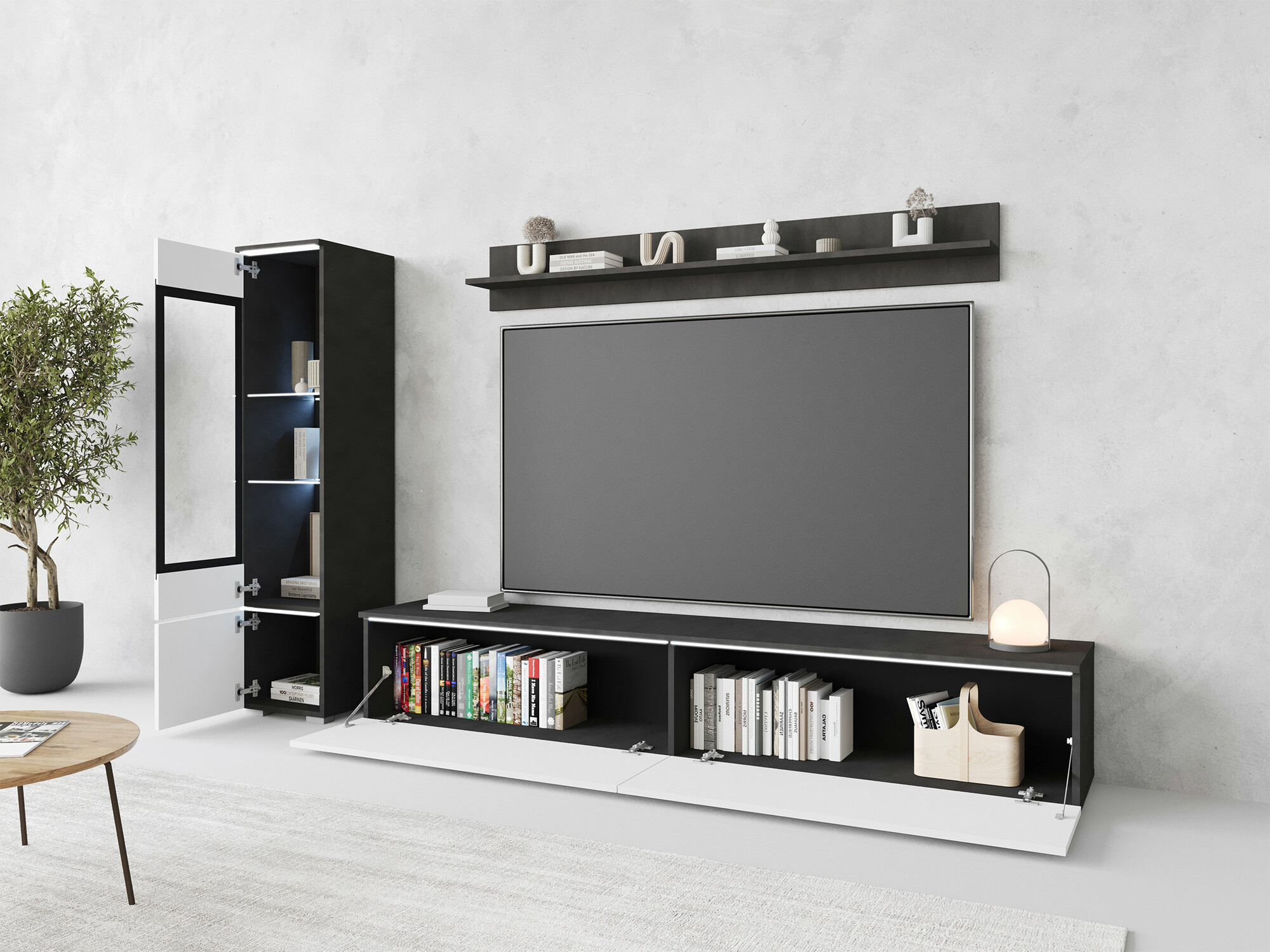 Woonkamerset Sarasota 125 (Matera grijs + Glanzend wit)