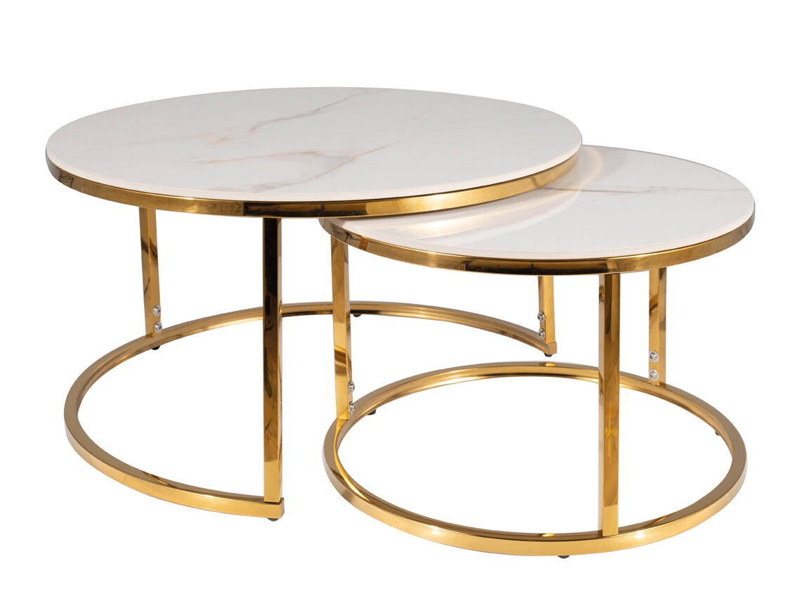 Salontafel set Detroit 676 (Gouden + Wit marmer)