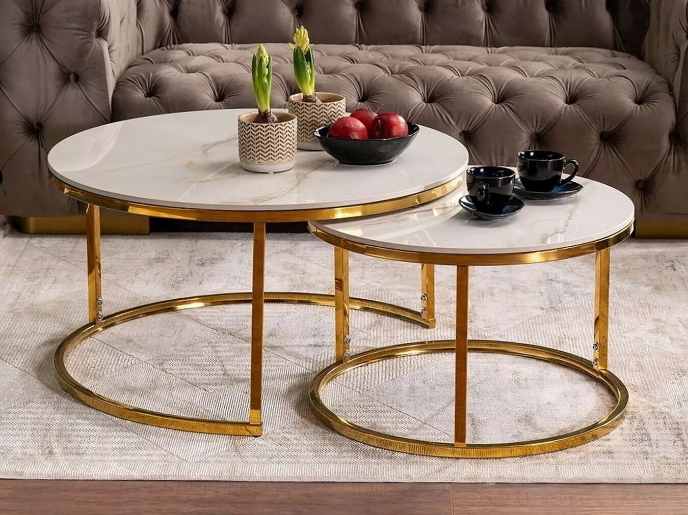 Salontafel set Detroit 676 (Gouden + Wit marmer)