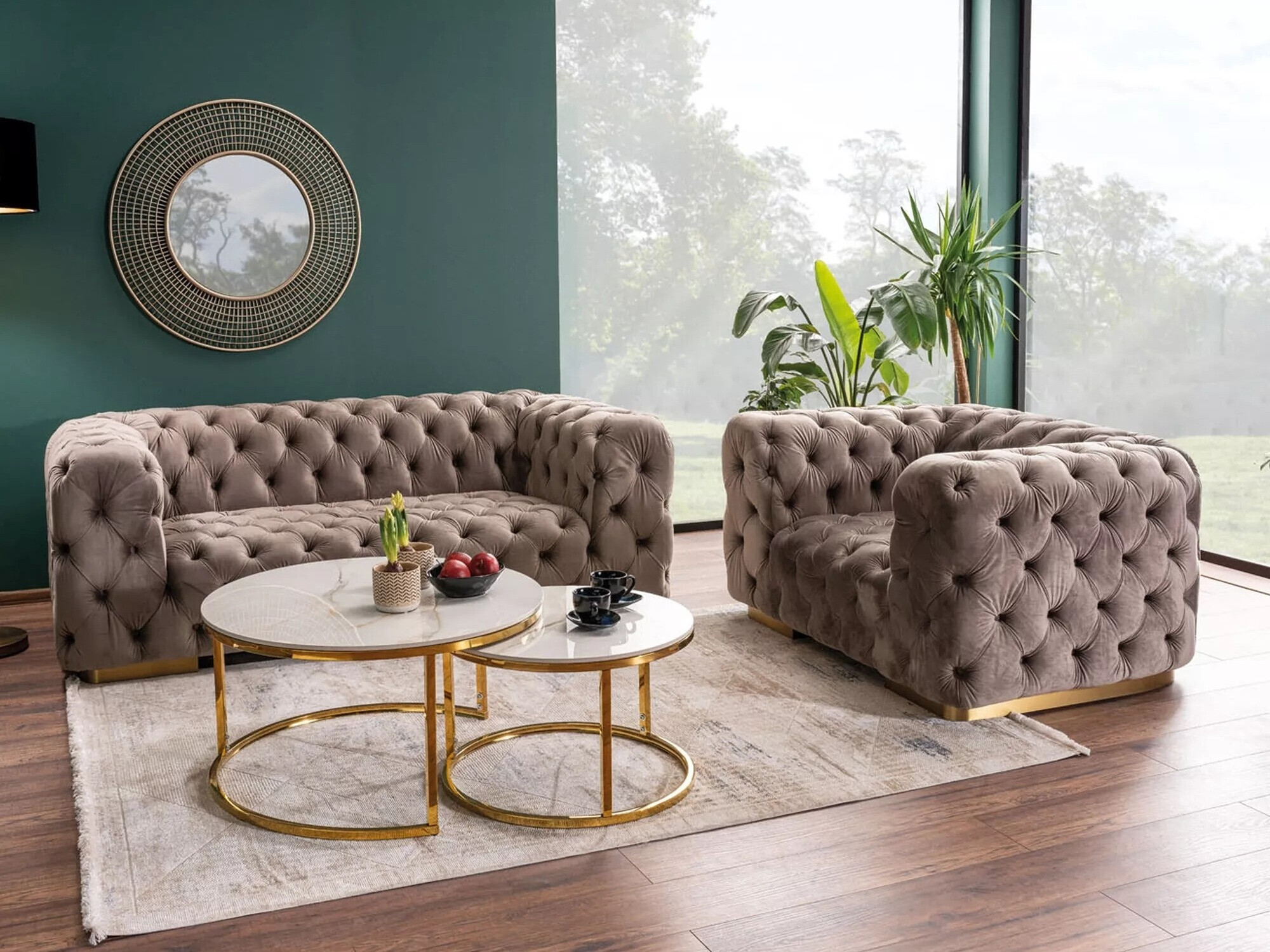 Salontafel set Detroit 676 (Gouden + Wit marmer)