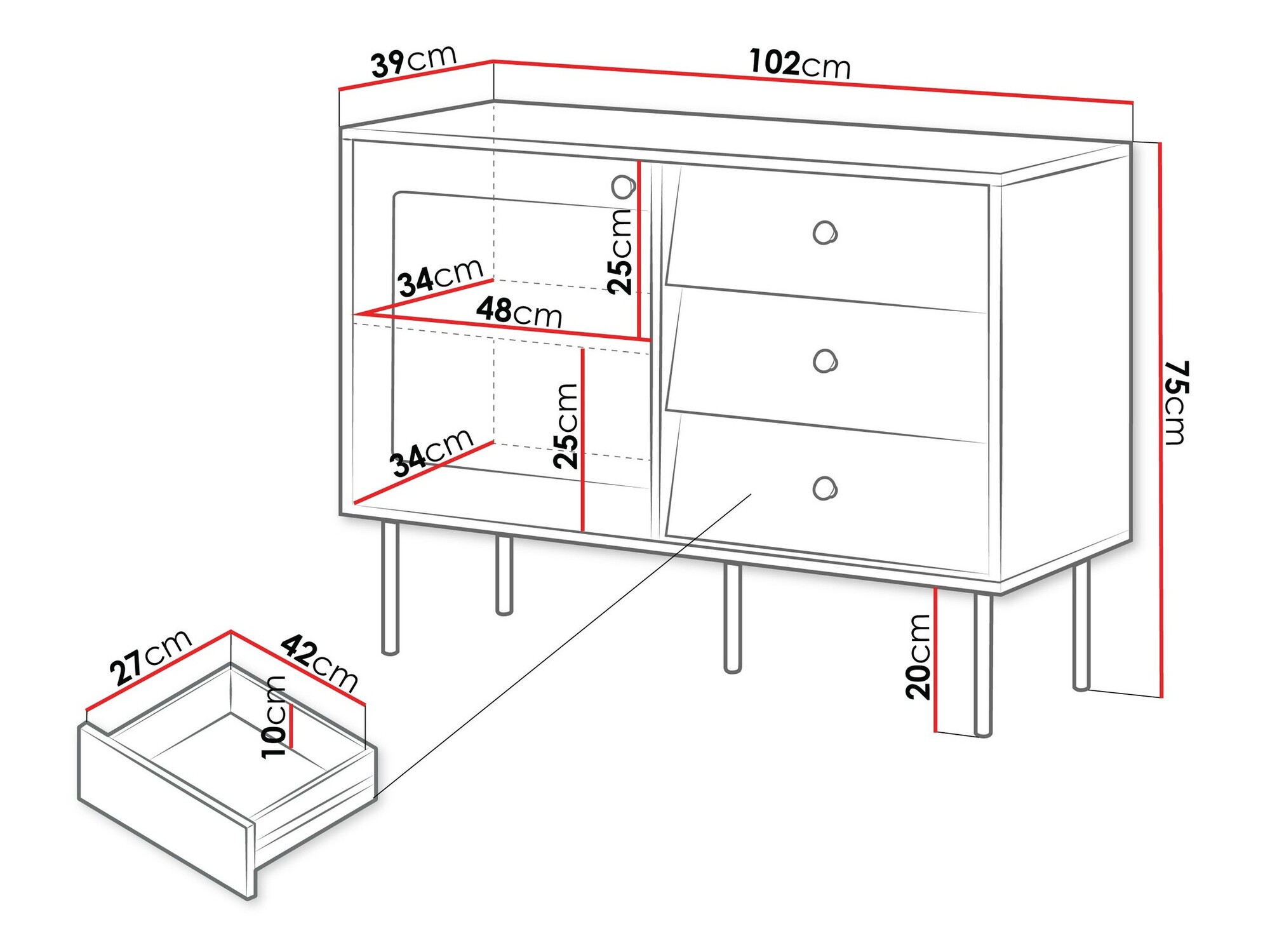 Ladekast Feletri 100 (Zwart)