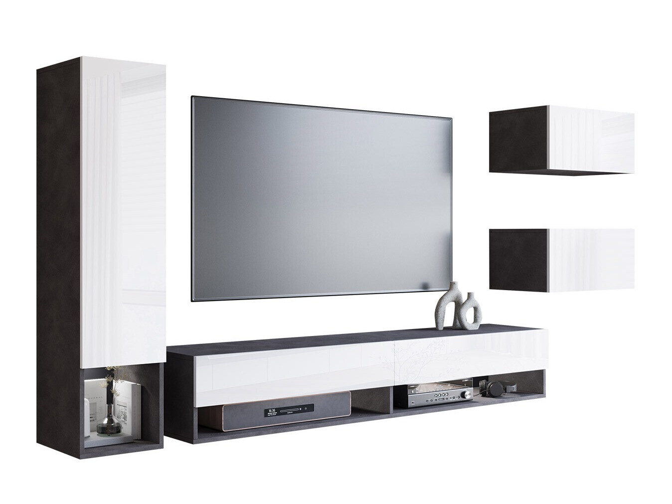 Woonkamerset Sarasota 124 (Matera grijs + Glanzend wit)