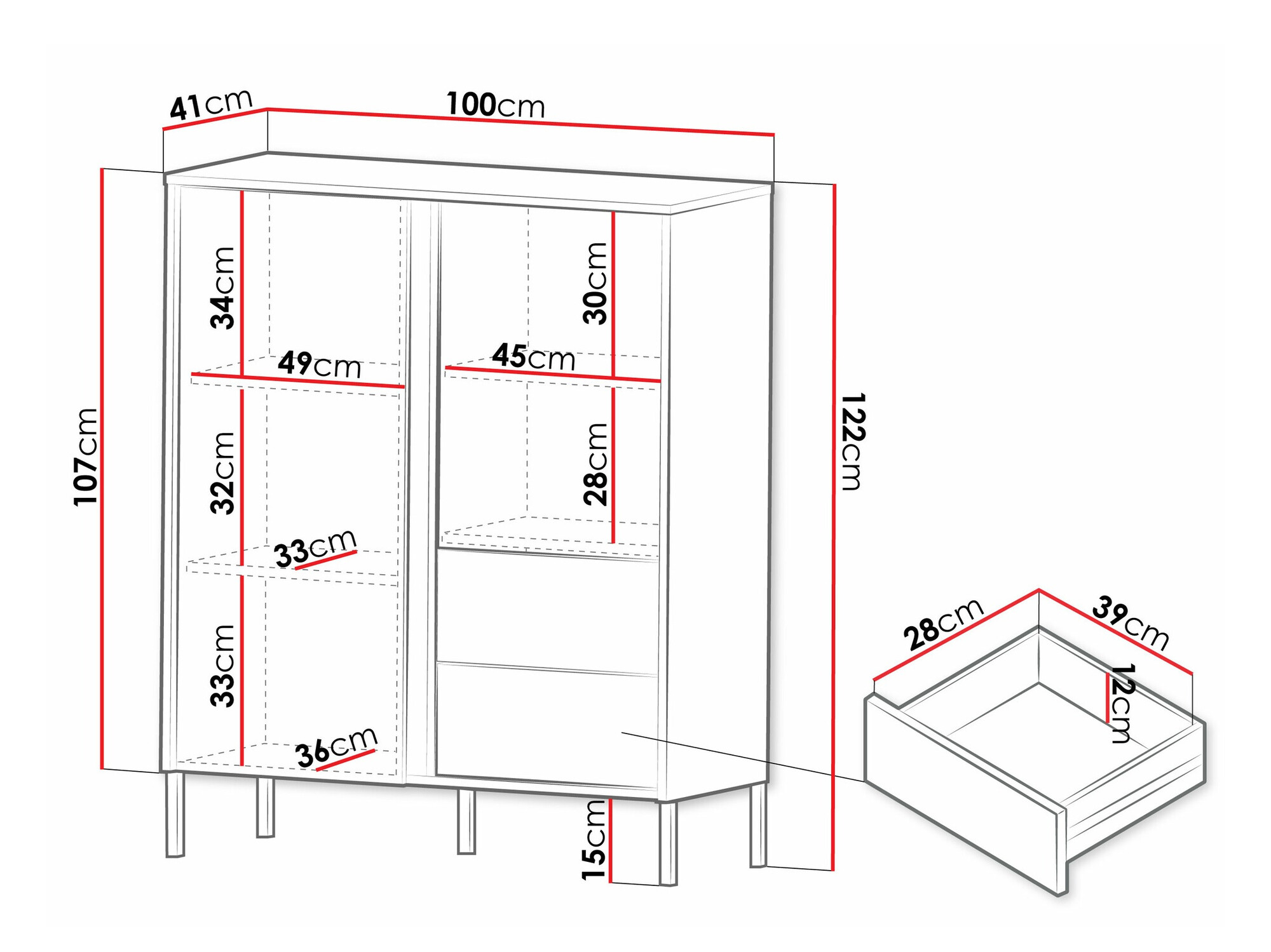 Ladekast Lumiri 100 (Eiken + Zwart)