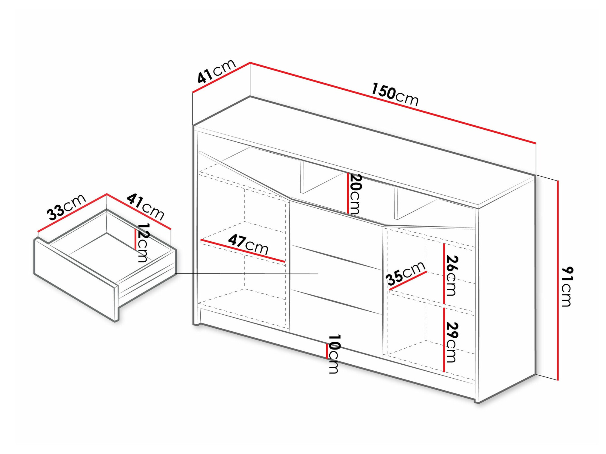 Ladekast Tenreme 102 (Eiken + Zwart)