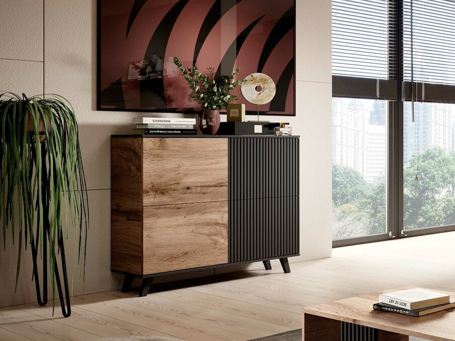Dressoir Luelia 119 (Zwart + Wotan eik)