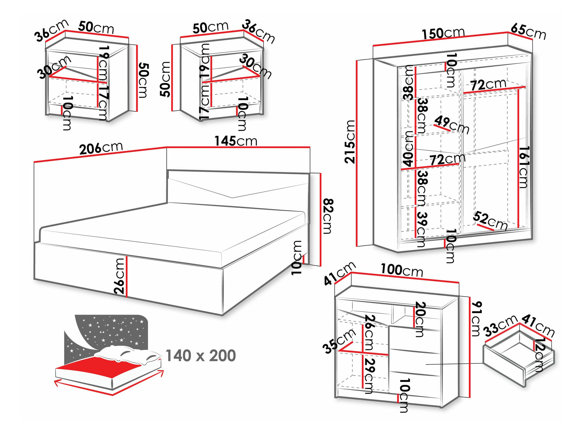 Slaapkamer set Tenreme 108 (Beige + Eiken)