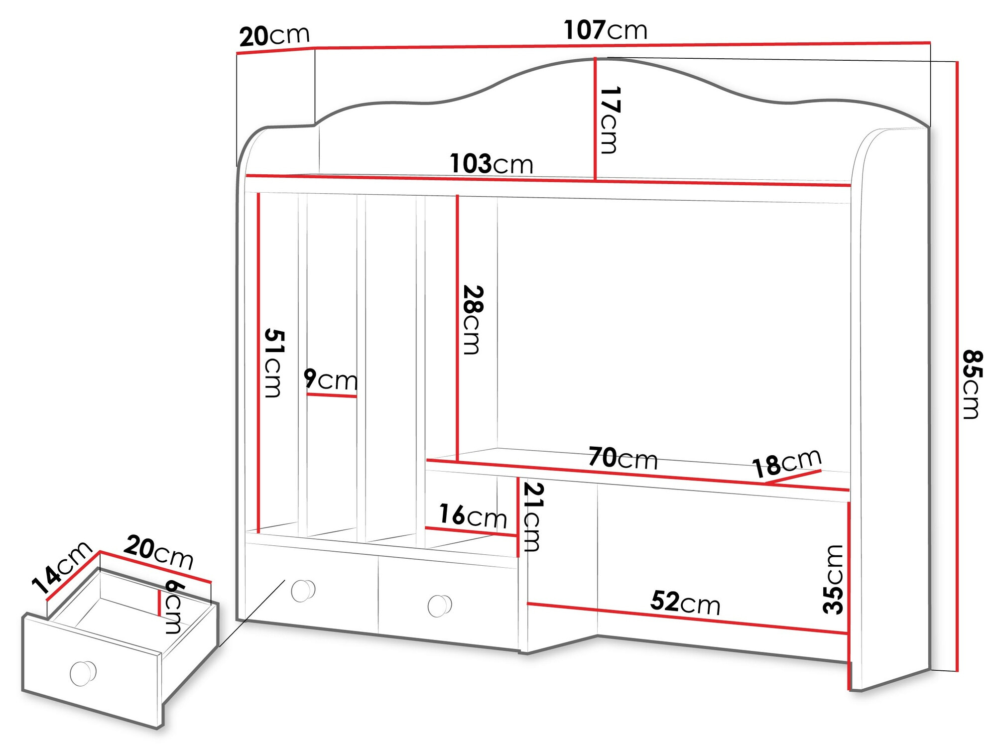 Boekenkast Romelbo 136 (Wit + Eiken)