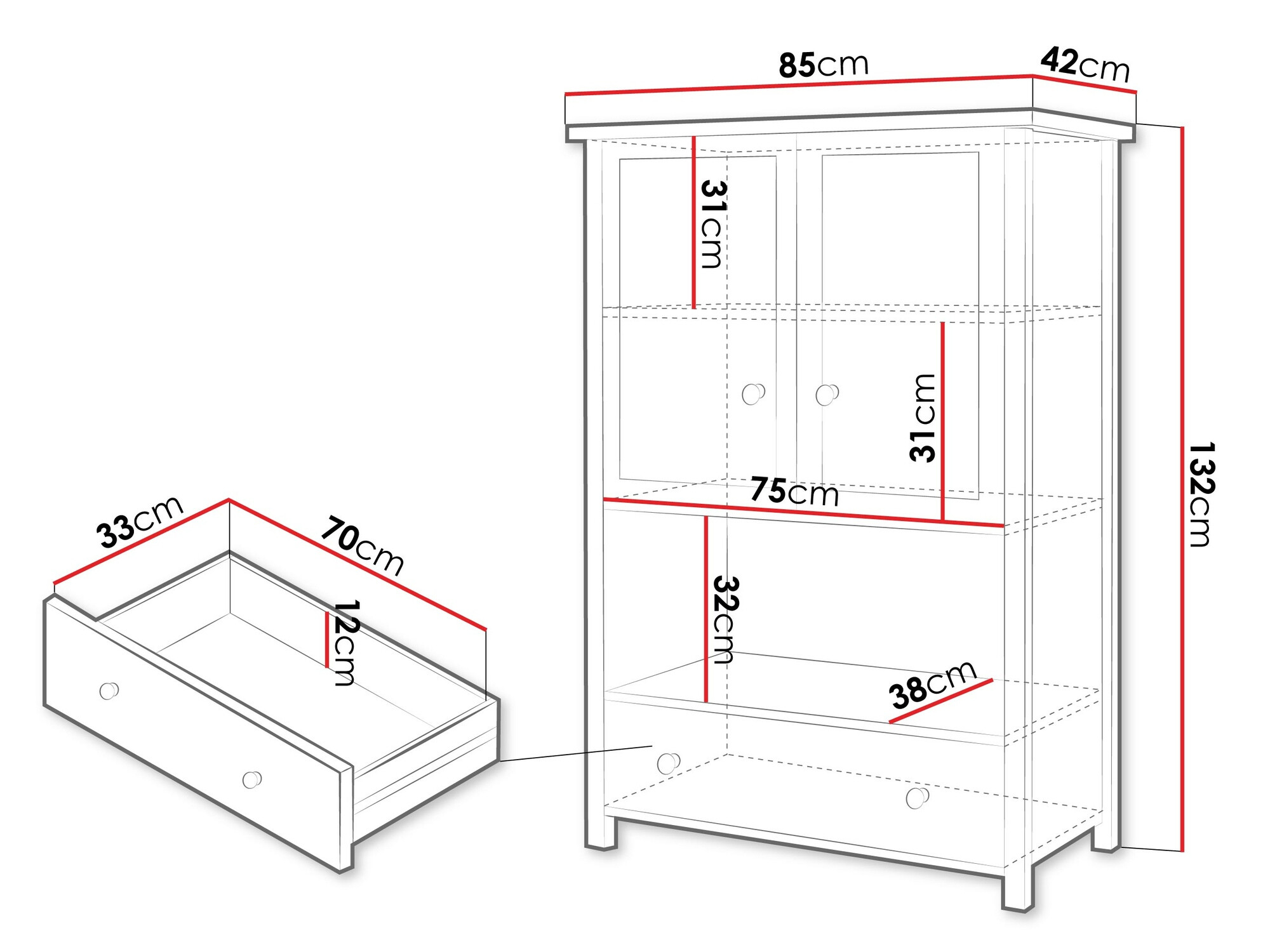 Ladekast Romelbo 144 (Wit + Eiken)