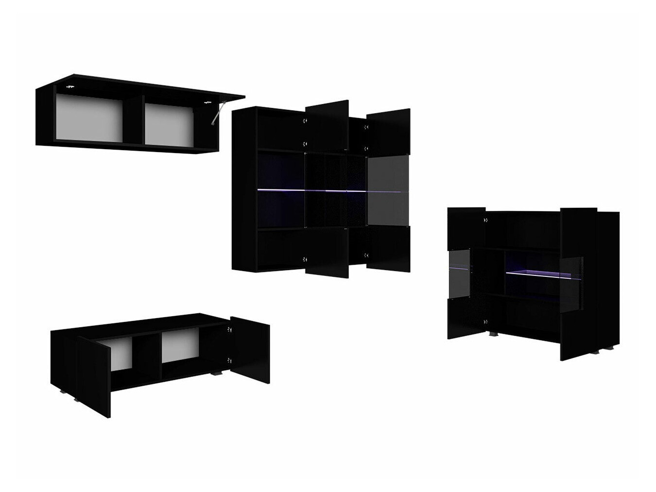 Woonkamerset Tivdalu 115 (Zwart + Glanzend zwart)