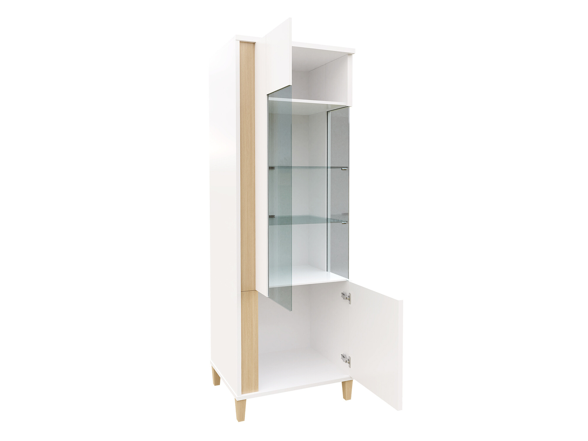 Boekenkast Livseri 107 (Wit + Glanzend wit + Licht hout)