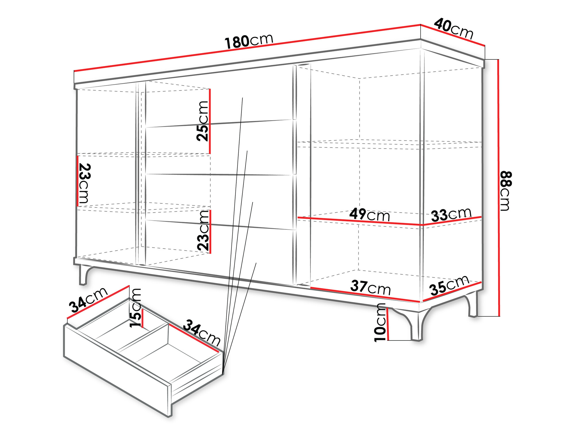 Ladekast Florem (Wit + Glanzend wit + Glanzend zwart)