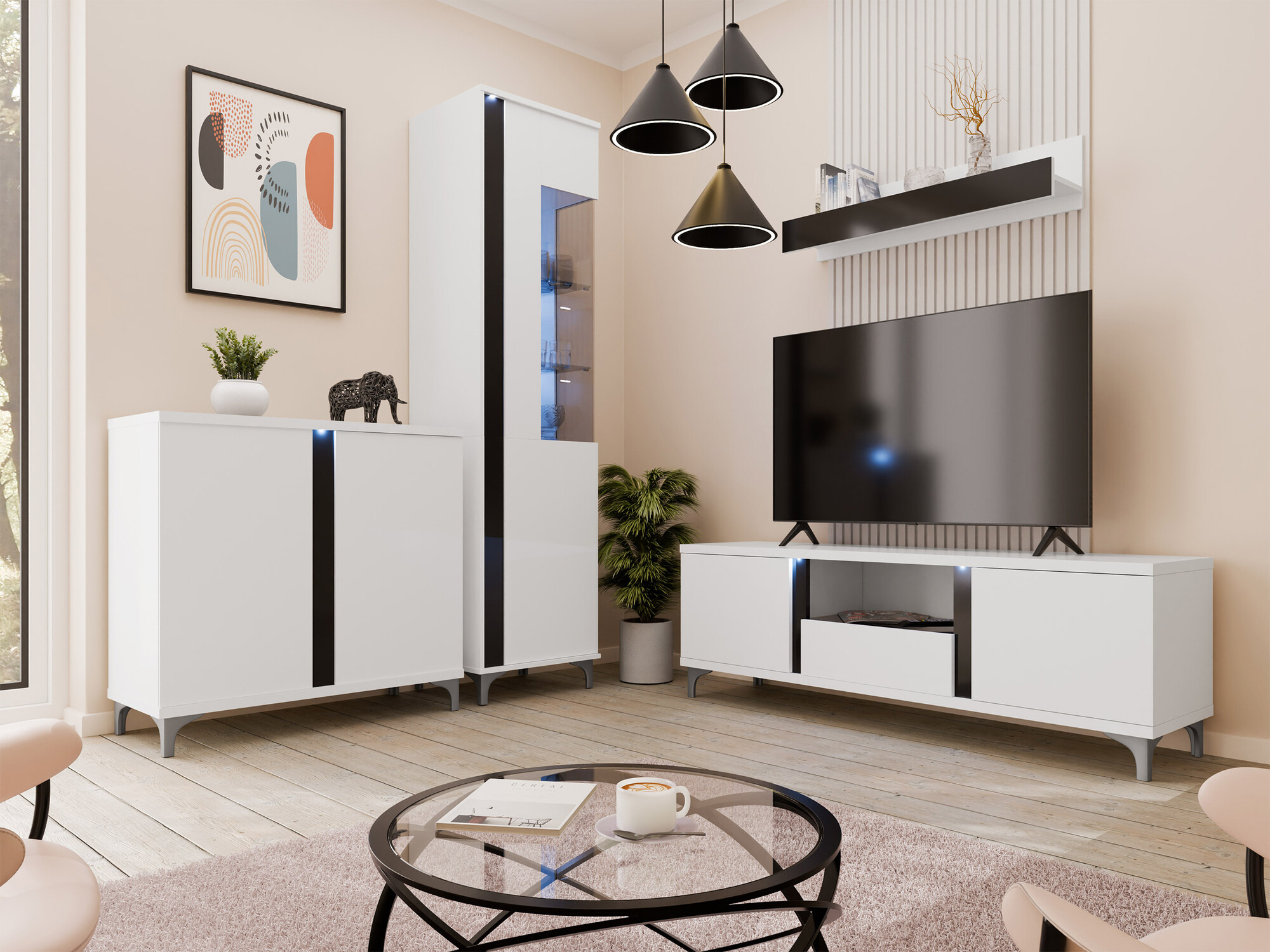 Wandplank Livseri 115 (Wit + Glanzend wit + Glanzend zwart)