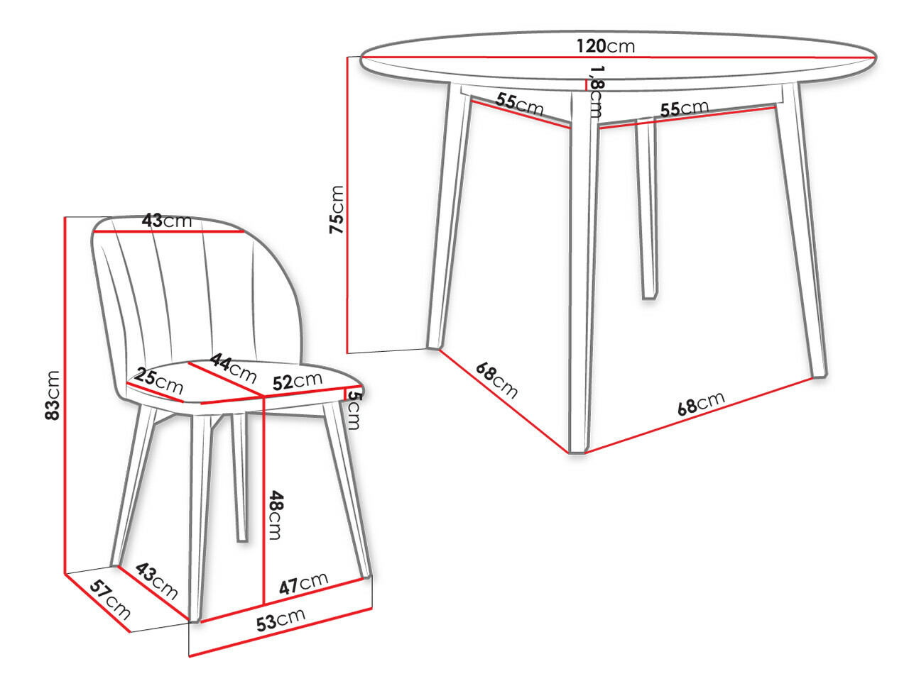 Eetkamerset Racine 136 (Bruin)