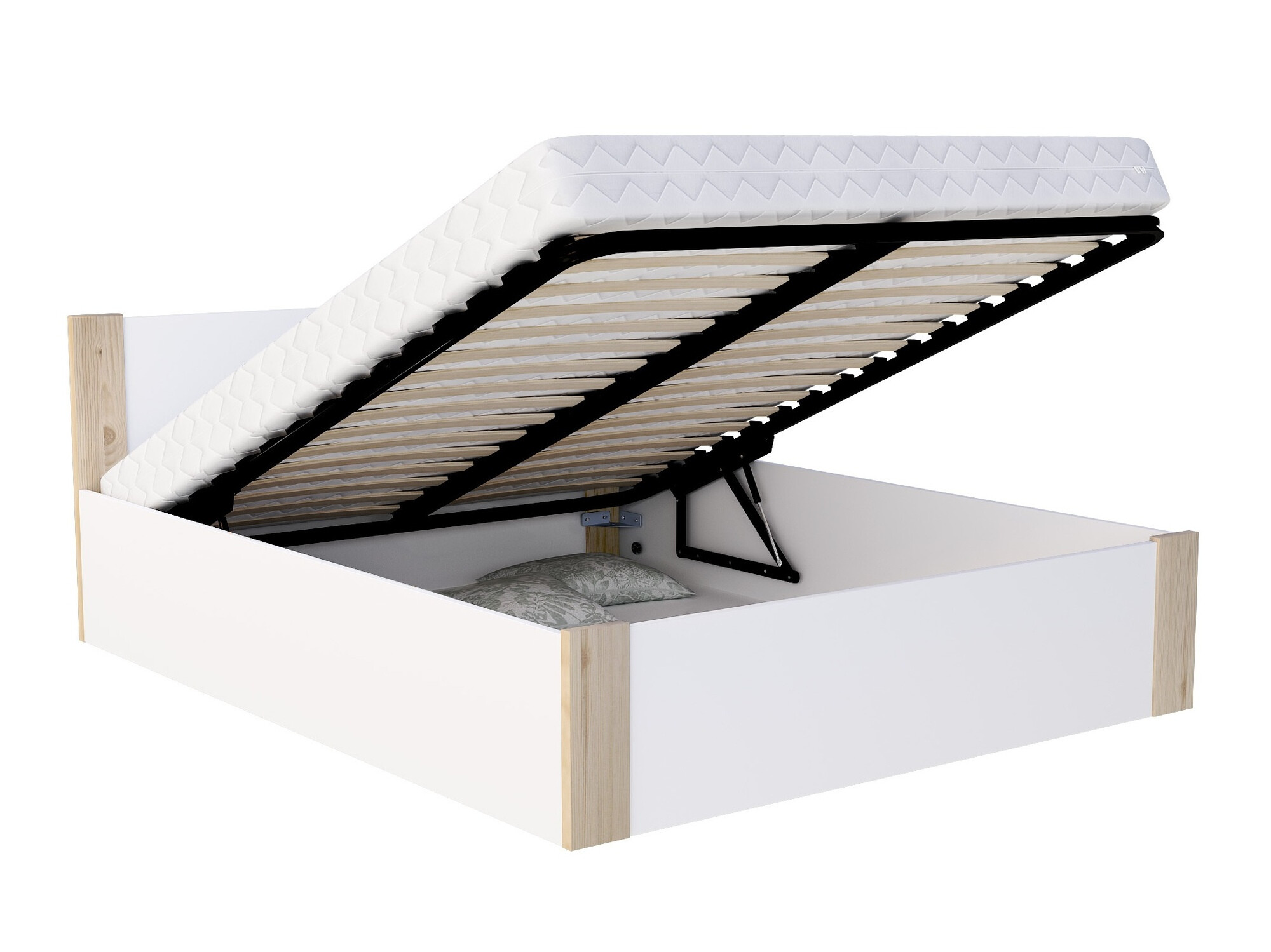 Bed Aurora 155 (Wit + Grenen)