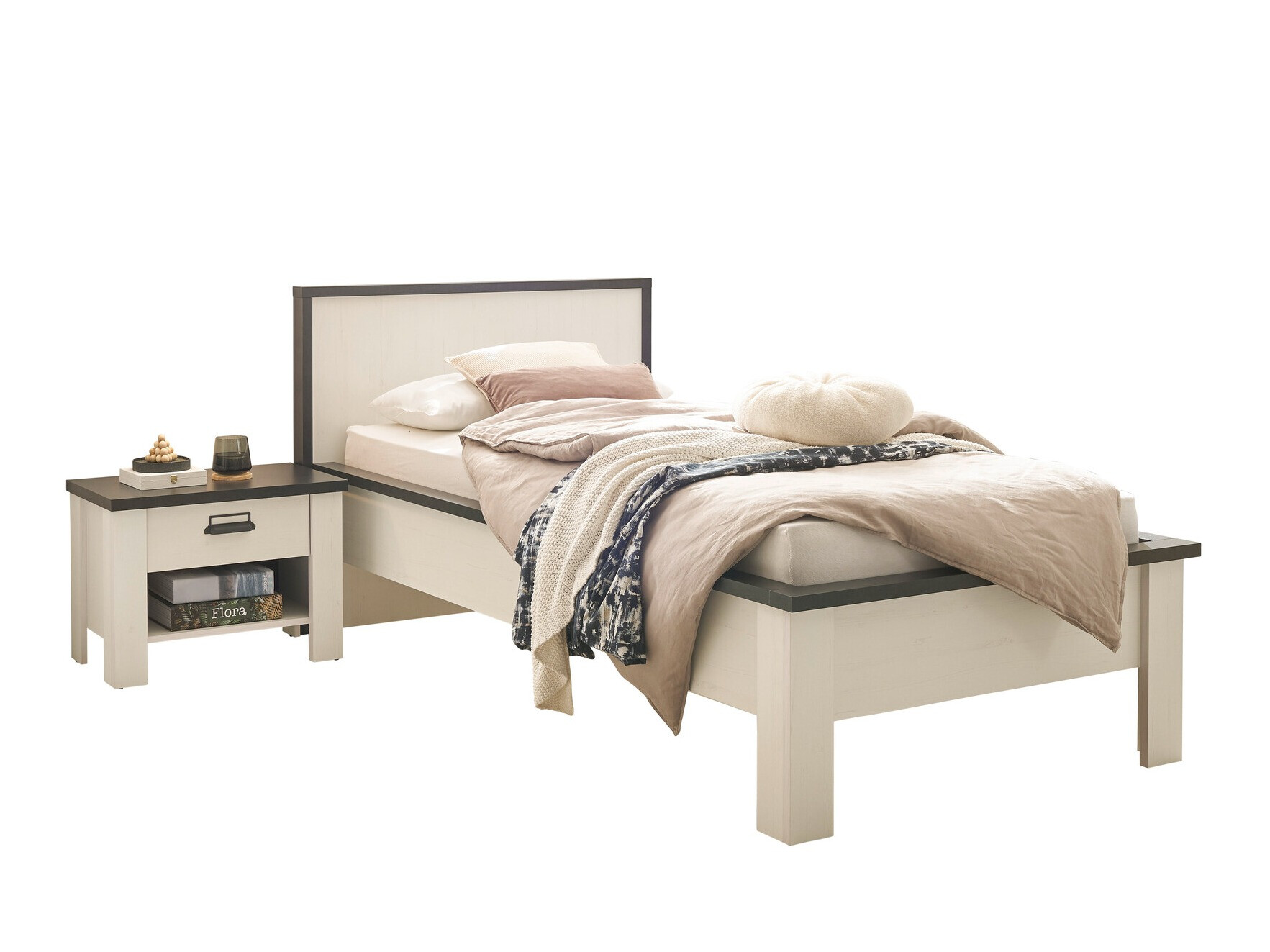 Slaapkamerset Cirtale 128 (Gebleekt grenen + Antraciet)