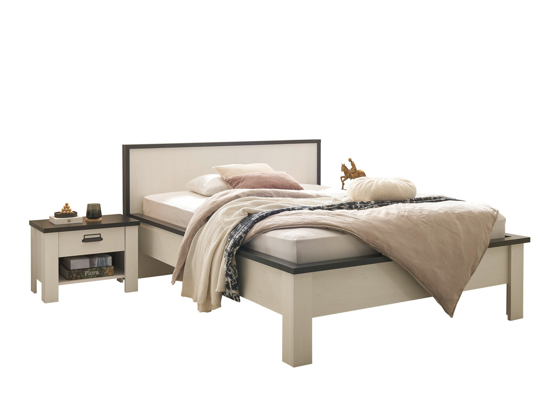 Slaapkamerset Cirtale 128 (Gebleekt grenen + Antraciet)