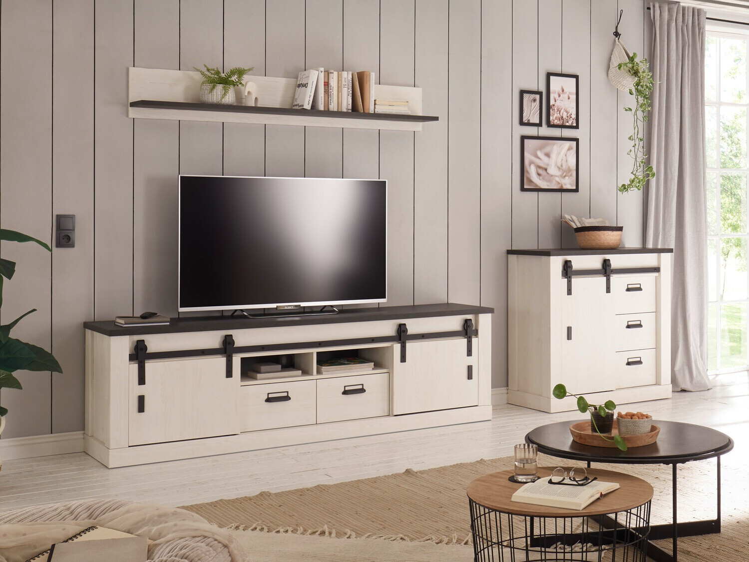 Woonkamerset Cirtale 132 (Gebleekt grenen + Antraciet)