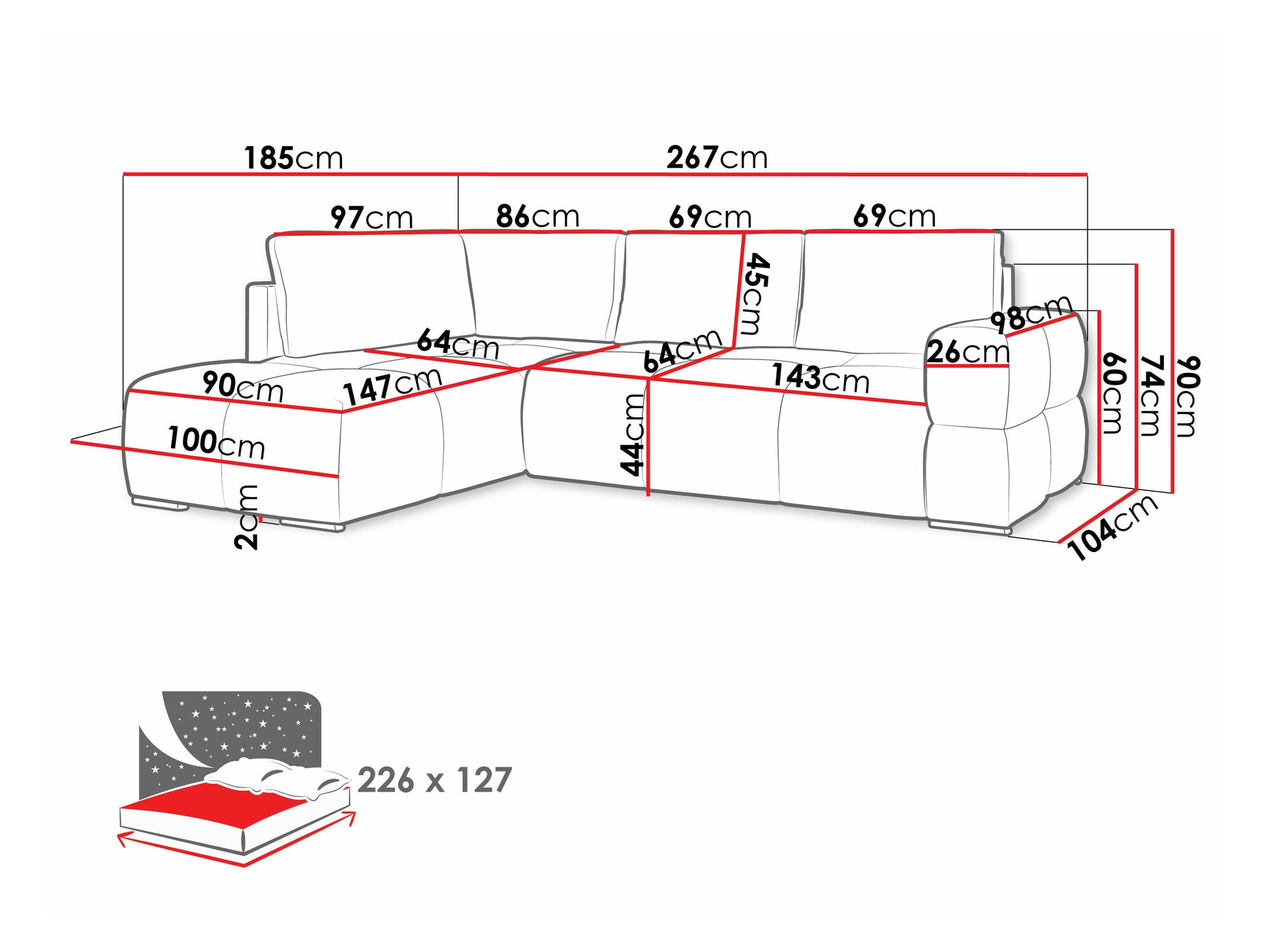 Hoekbank Lincoln 198 (Artico Antraciet)