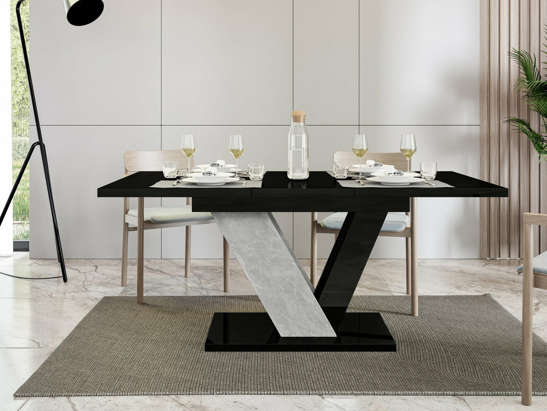 Tafel Violium (Glanzend zwart + Beton)