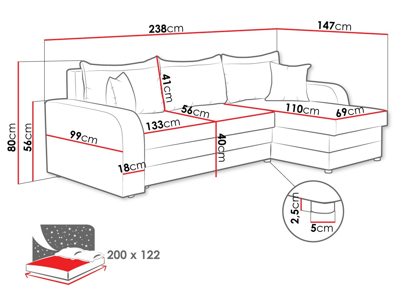 Hoekbank Comfivo 135 (Florida 01 + Rain 14)