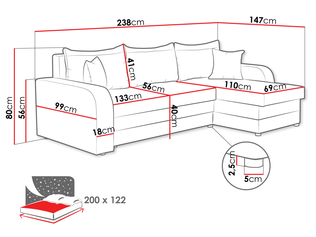Hoekbank Comfivo 135 (Matana 14 + Uttario Velvet 2955)