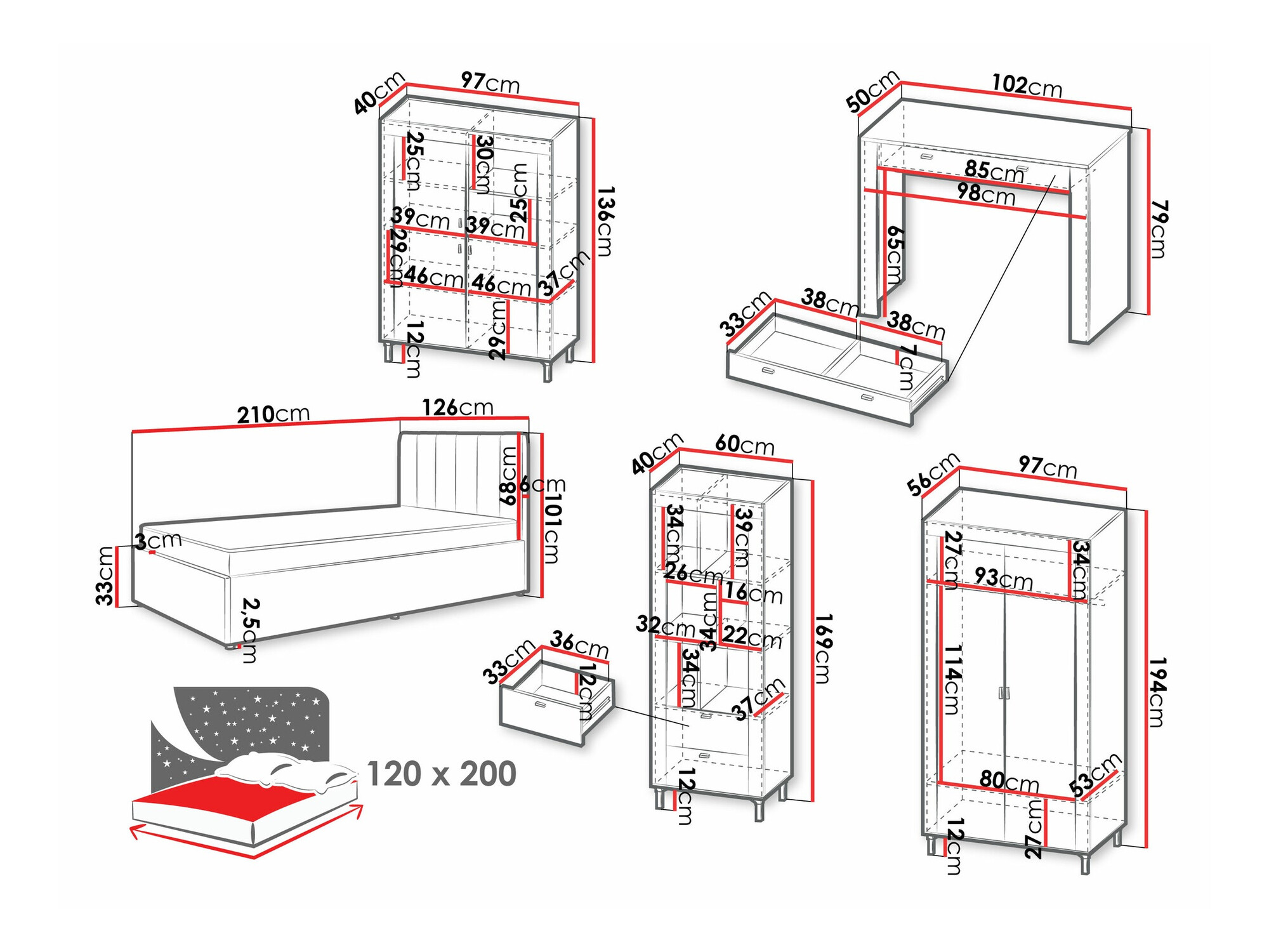 Slaapkamer set Mormavu 116 (Kasjmier)