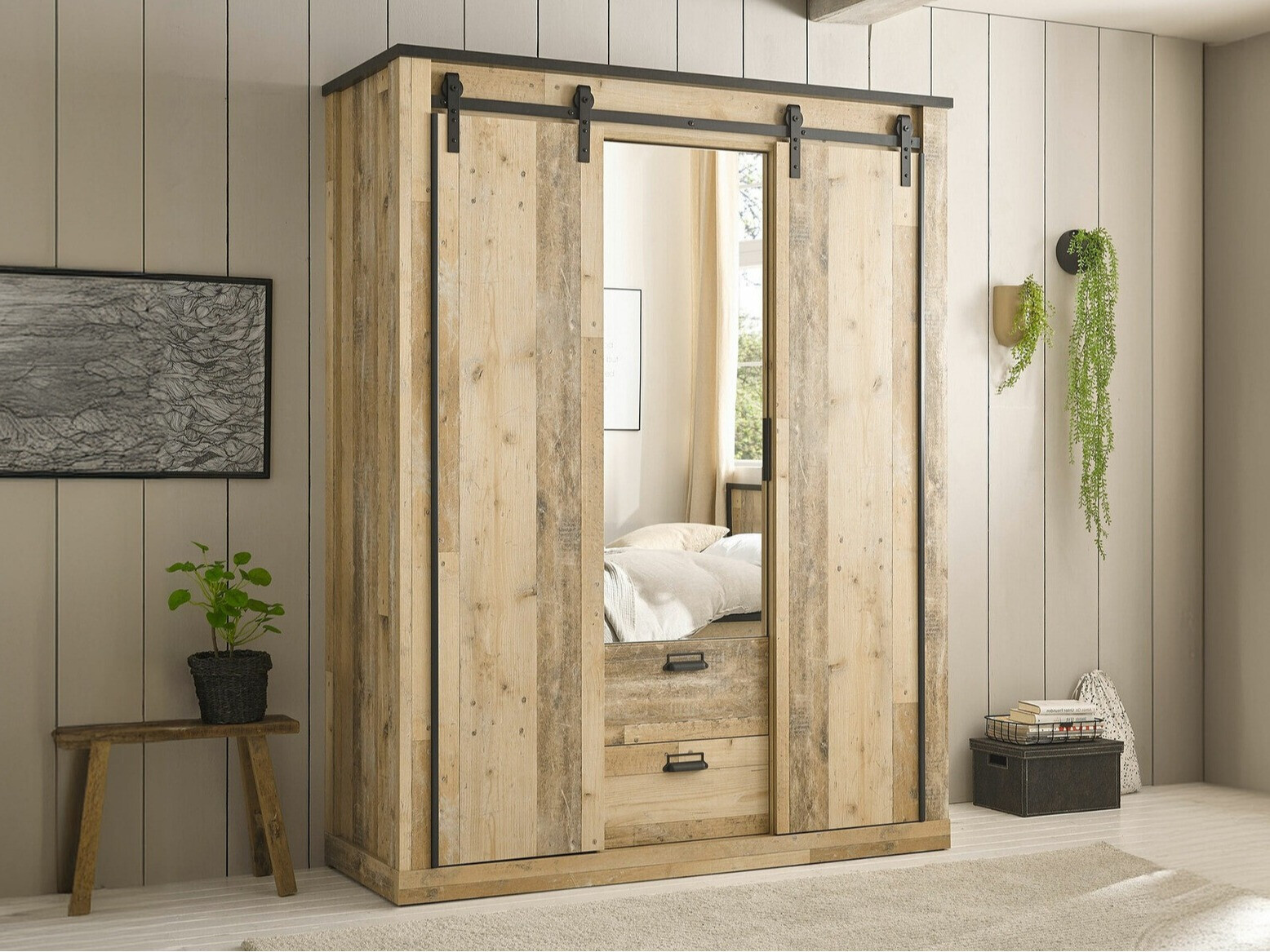 Kledingkast Cirtale 107 (Antraciet + Verouderd hout)