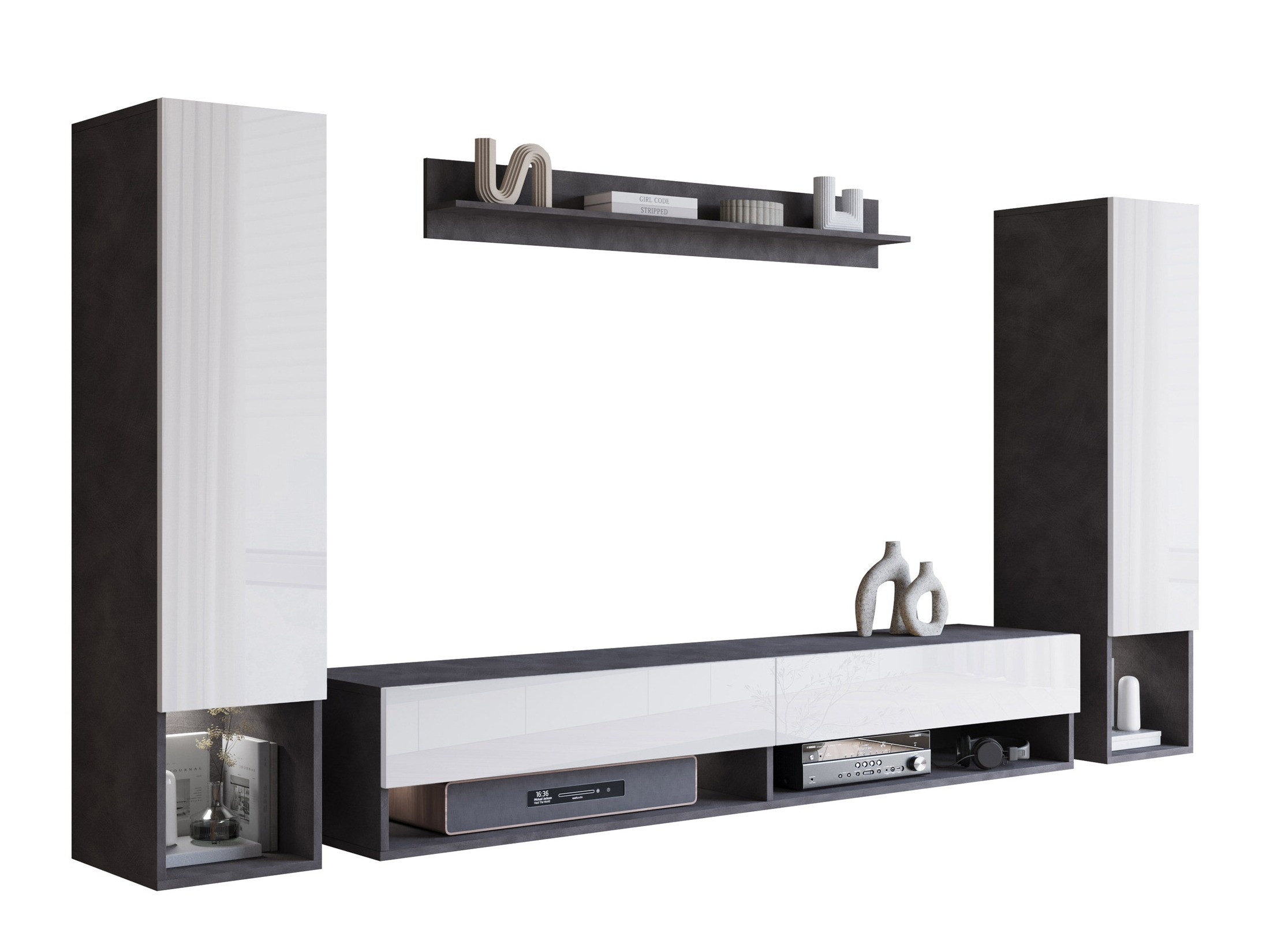 Woonkamerset Sarasota 176 (Matera grijs + Glanzend wit)