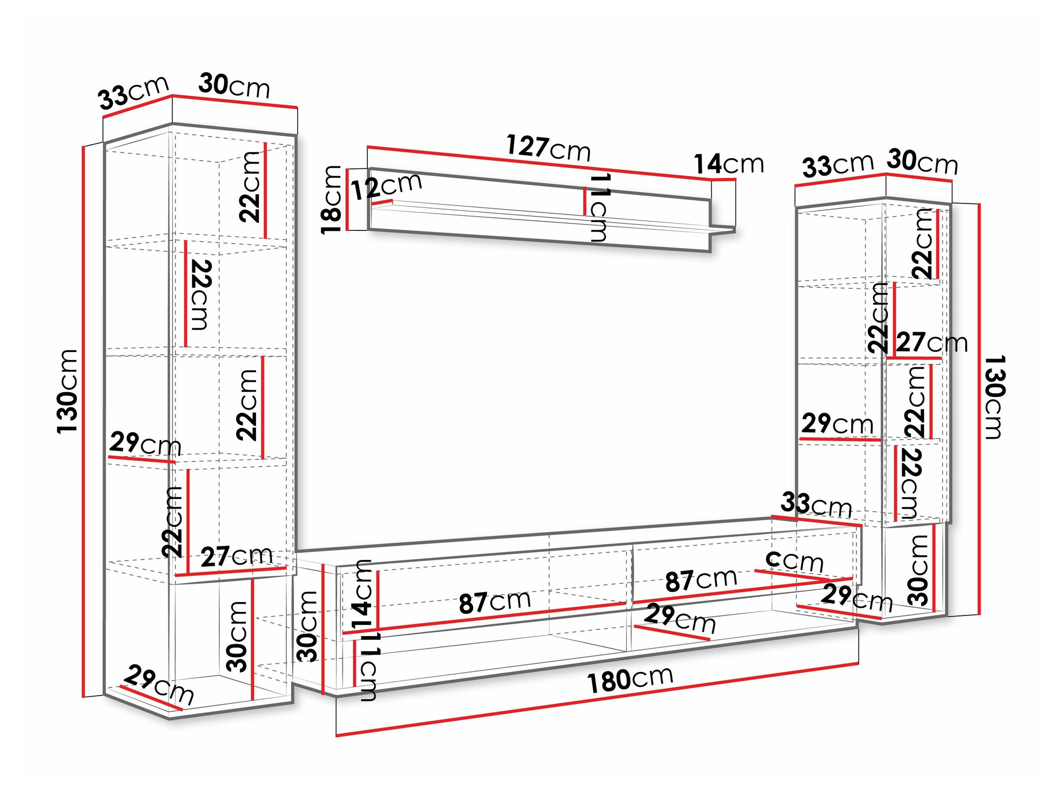 Woonkamerset Sarasota 176 (Wit + Glanzend wit)