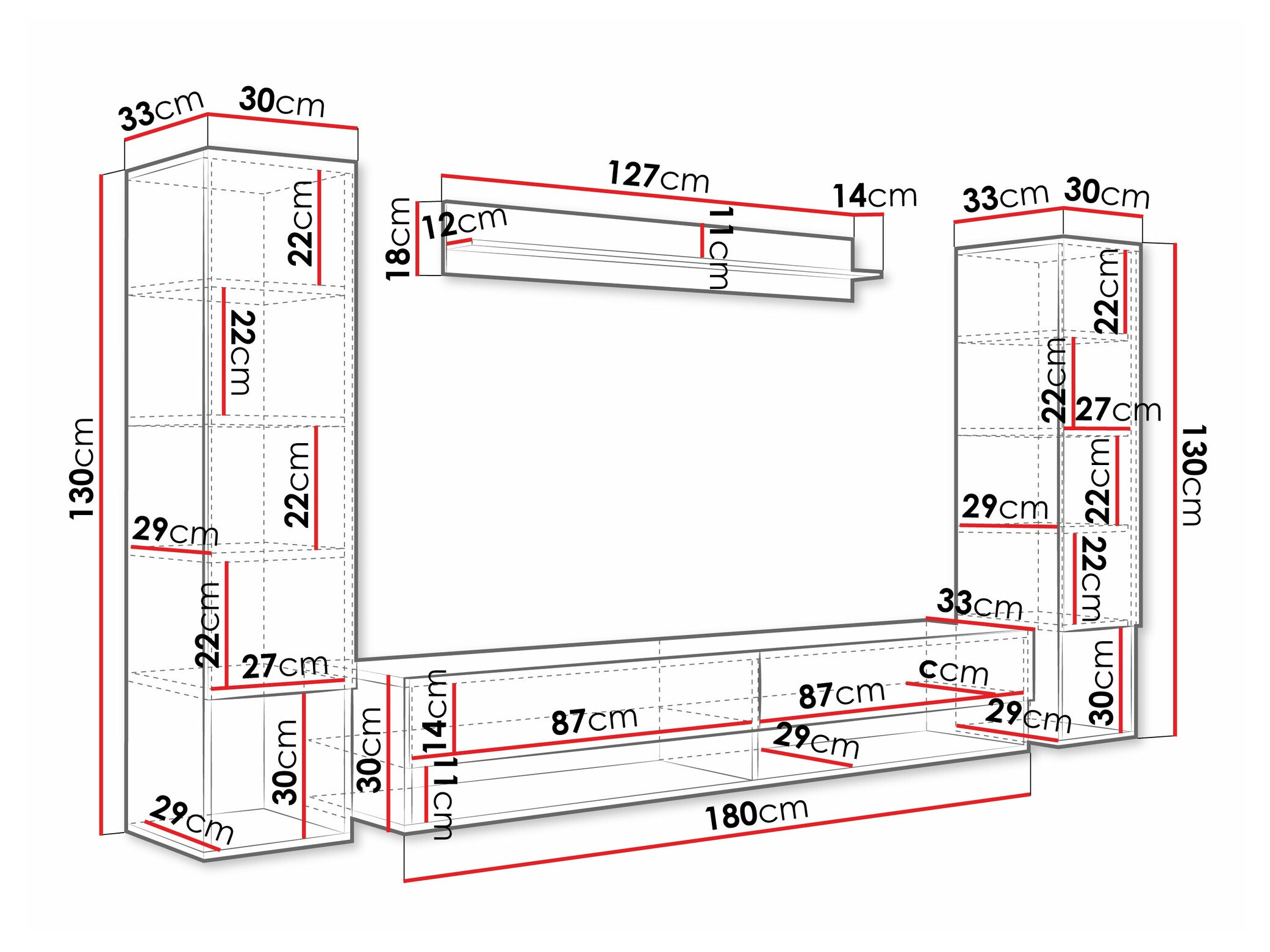 Woonkamerset Sarasota 176 (Wotan eik + Glanzend wit)