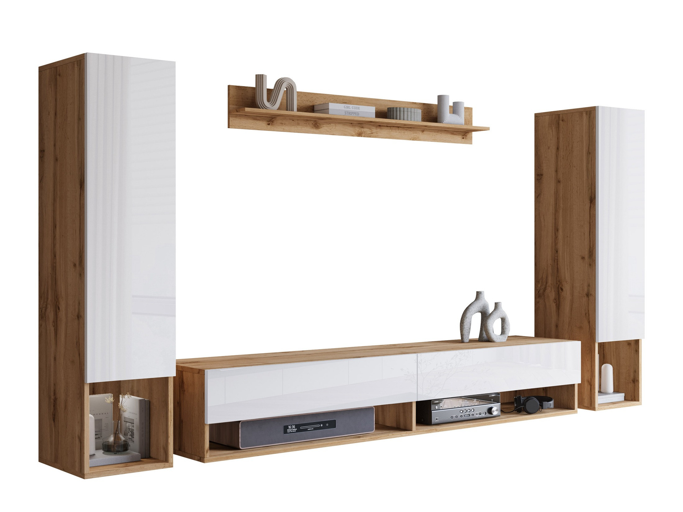 Woonkamerset Sarasota 176 (Wotan eik + Glanzend wit)