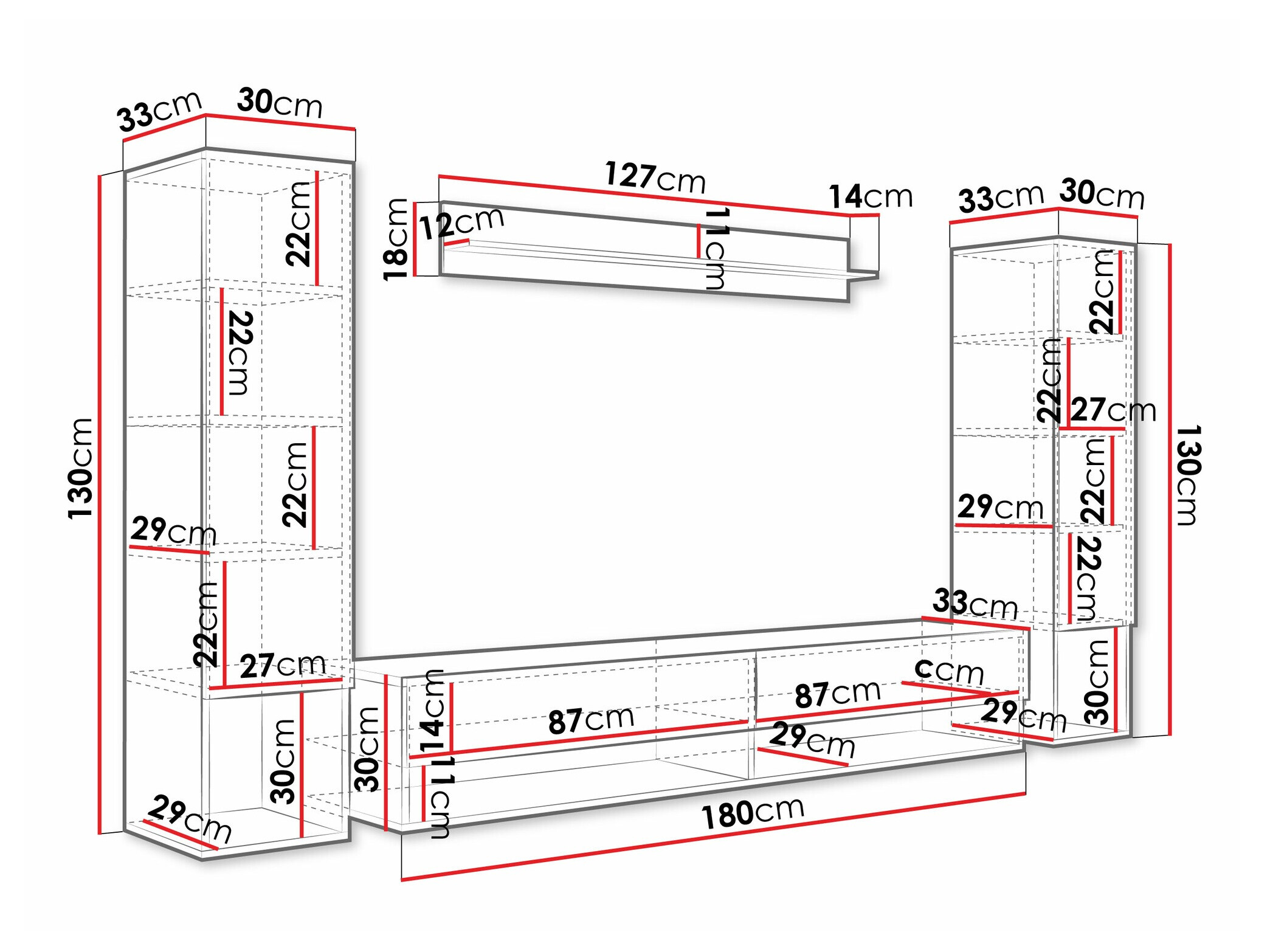 Woonkamerset Sarasota 176 (Wotan eik + Glanzend zwart)