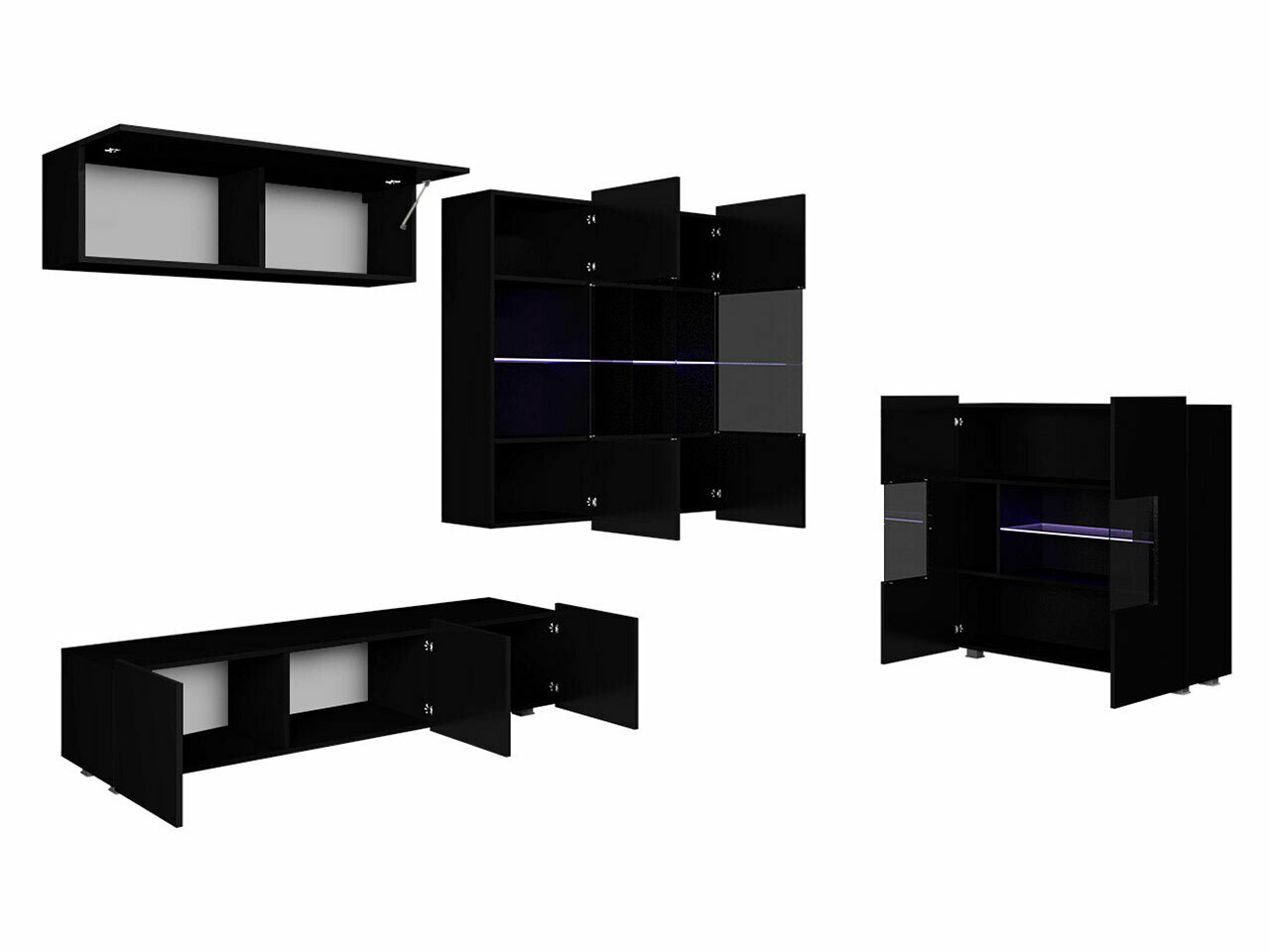 Woonkamerset Tivdalu 110 (Zwart + Glanzend zwart)