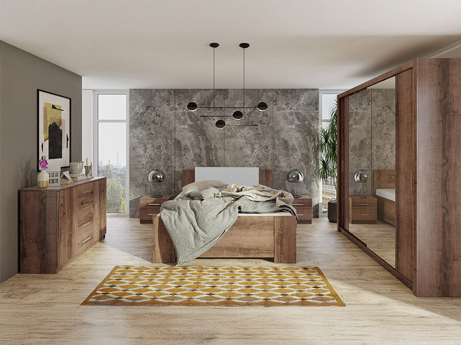 Slaapkamer set Catromi 114 (Klooster eik + Soft Pik 029)