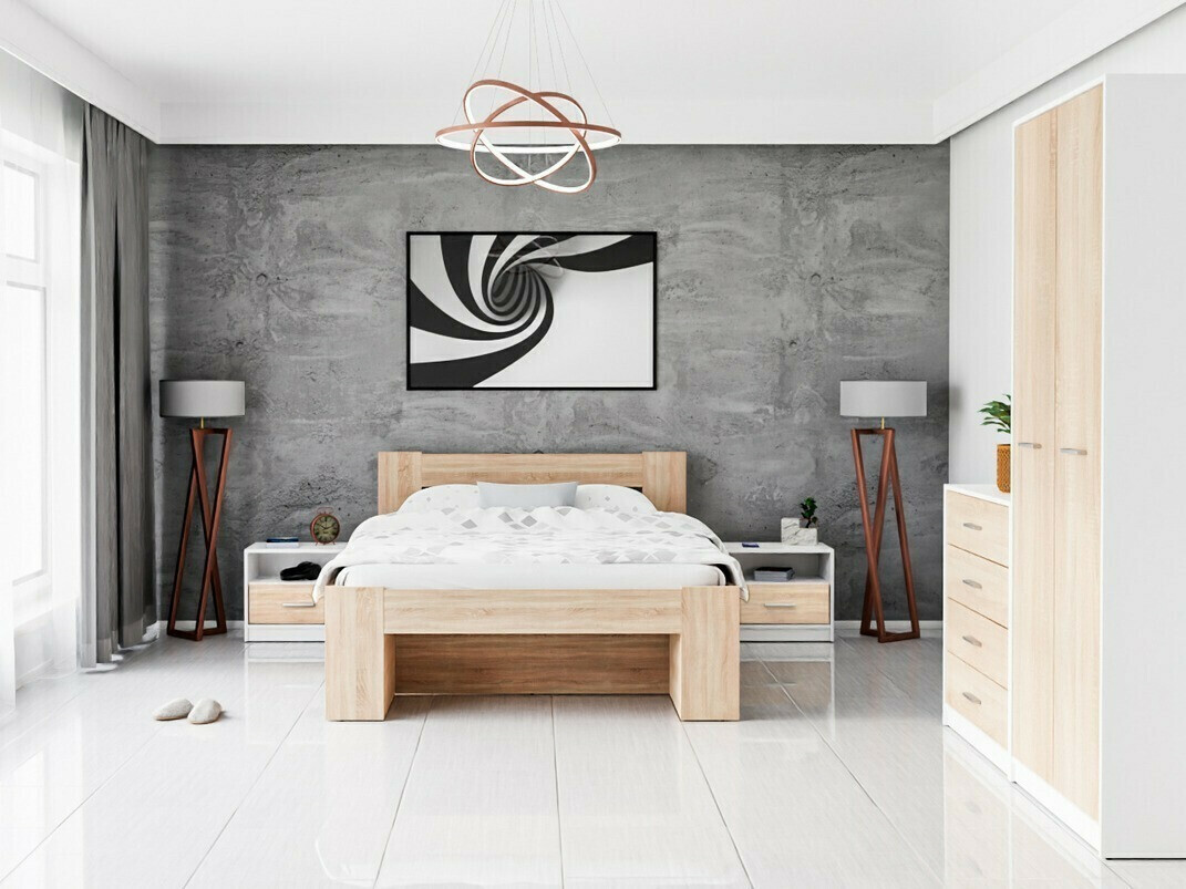 Slaapkamerset Novsore 147 (Wit + Sonoma eik)
