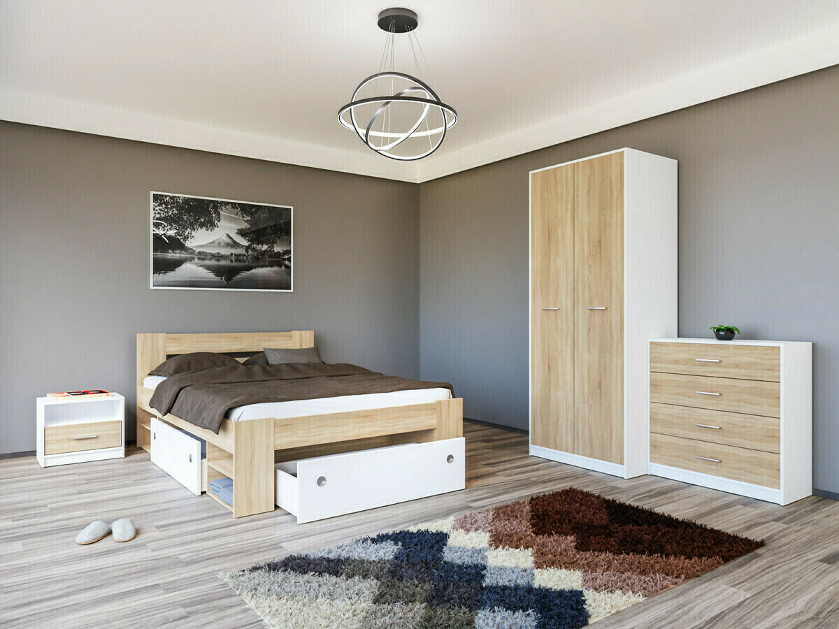 Slaapkamerset Novsore 147 (Wit + Sonoma eik)