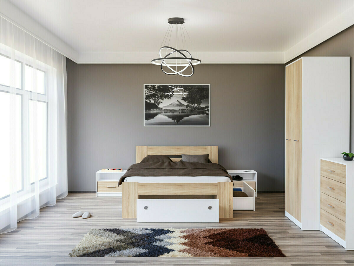 Slaapkamerset Novsore 147 (Wit + Sonoma eik)