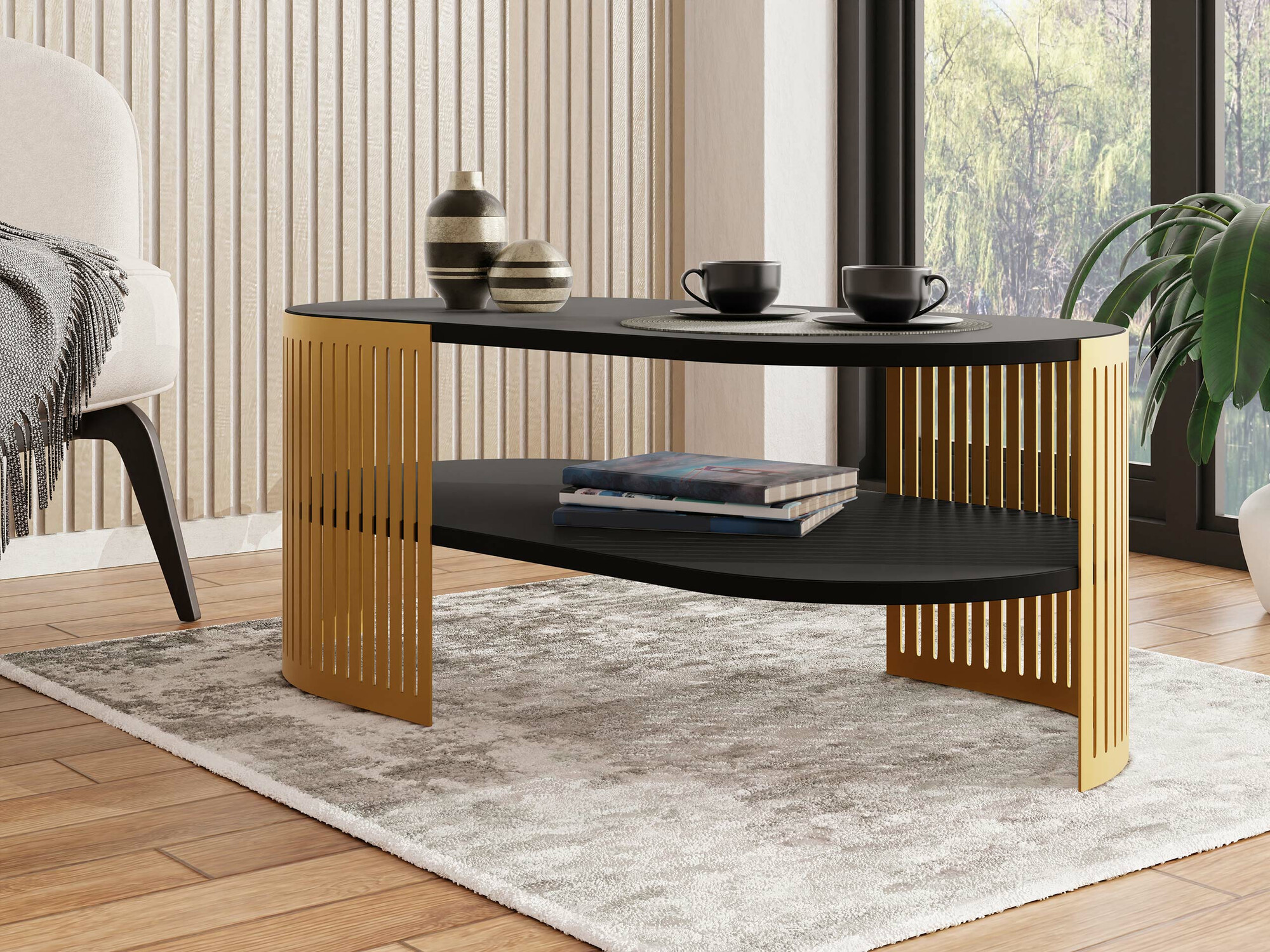 Salontafel Evanola 107 (Gouden + Zwart)