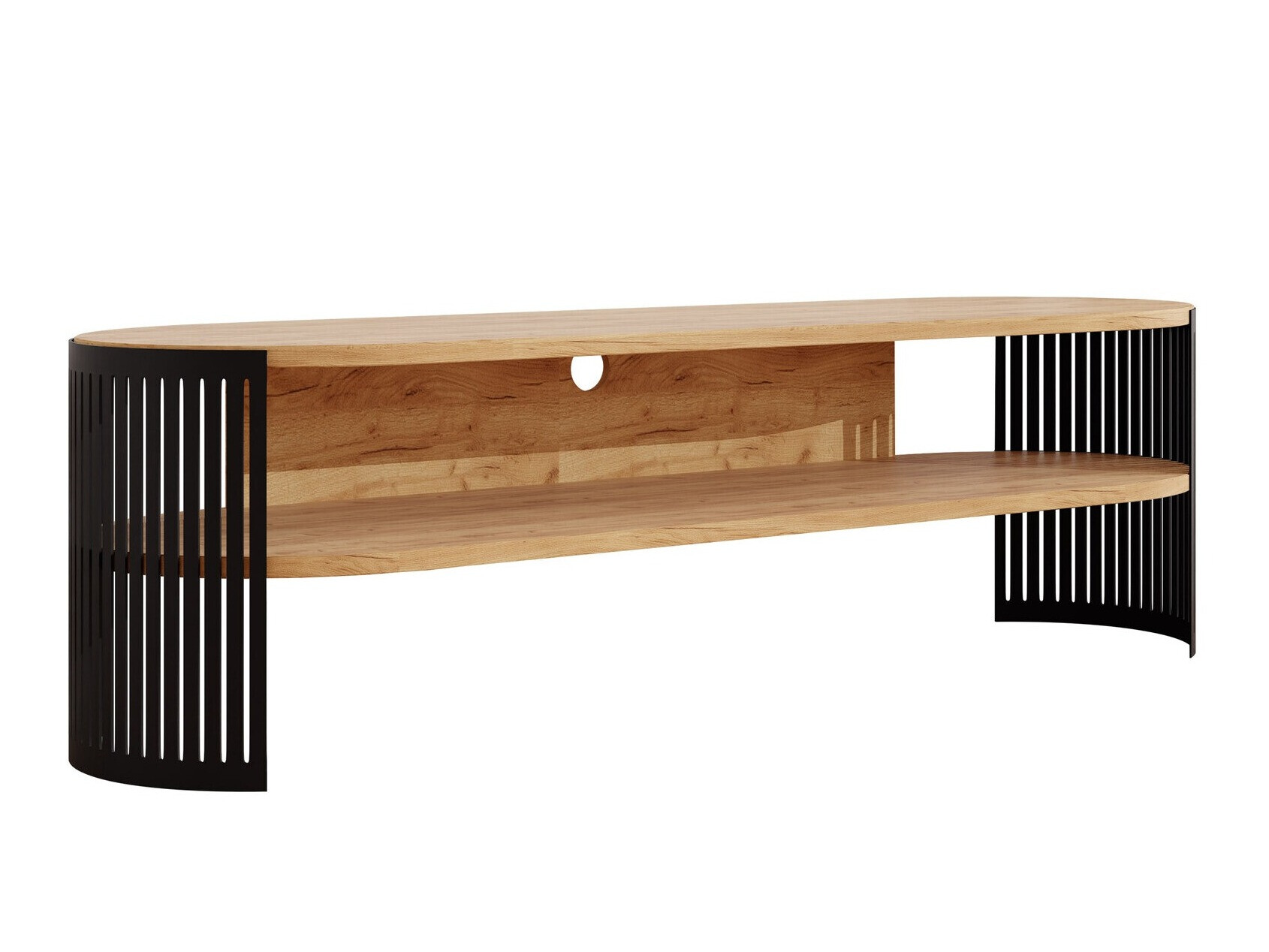 TV-meubel Evanola 109 (Zwart + Ambachtelijke gouden eik)