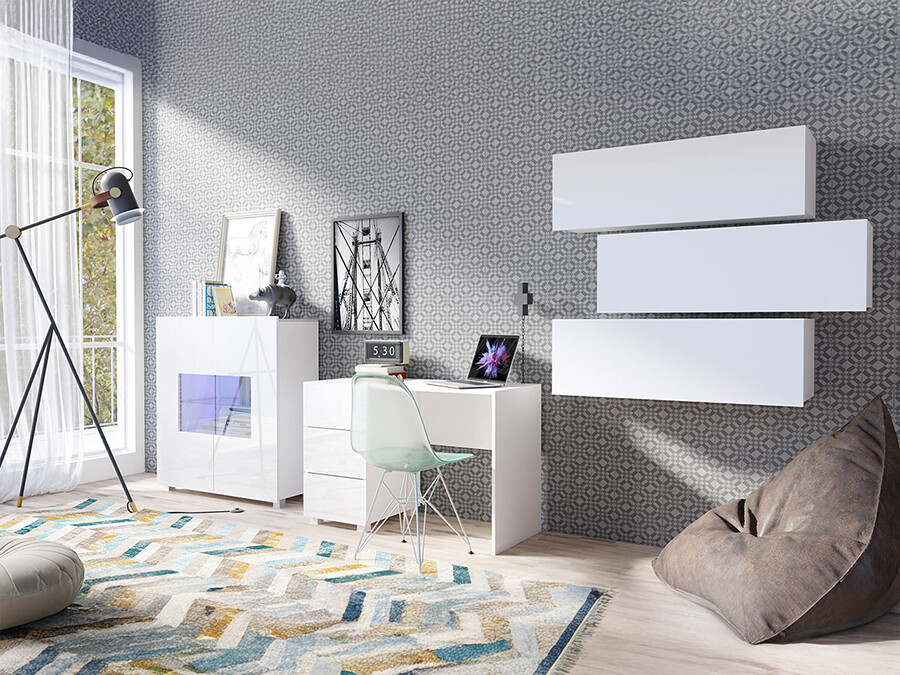 Meubelset Tivdalu 136 (Wit + Glanzend wit)