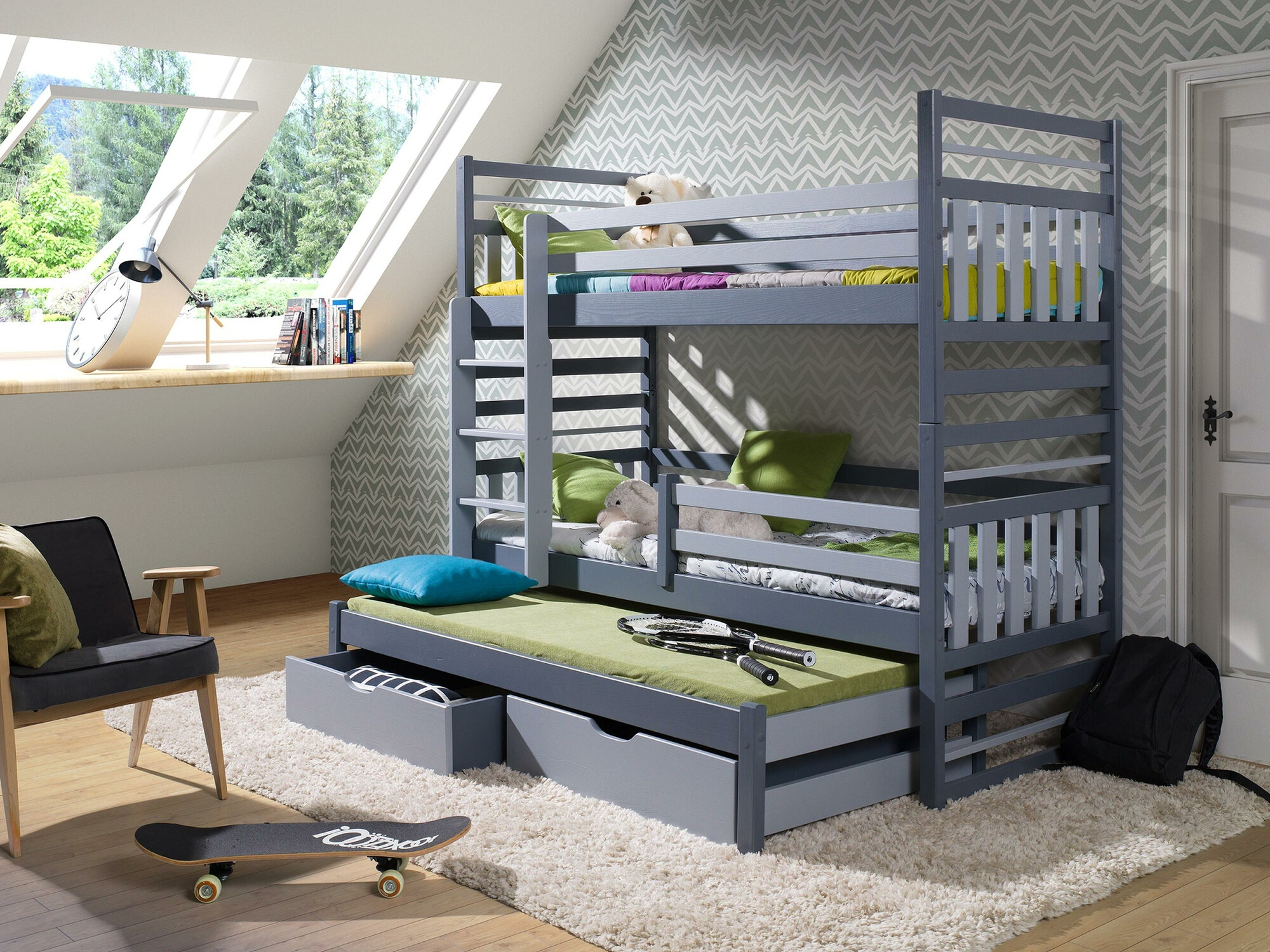 Stapelbed Henderson 123 (Grafiet + Grijs)