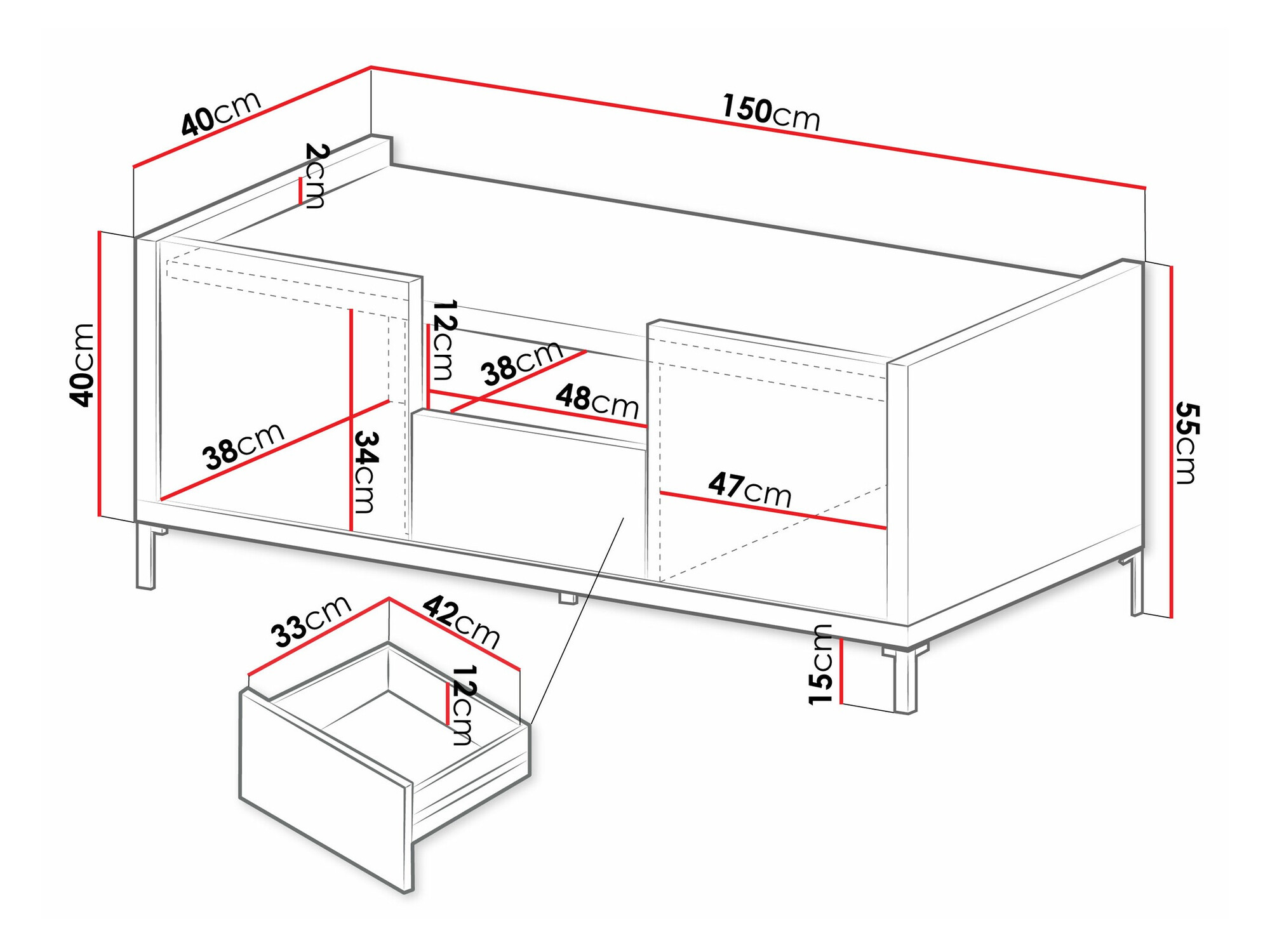 TV-meubel Vofeno 103 (Zwart)