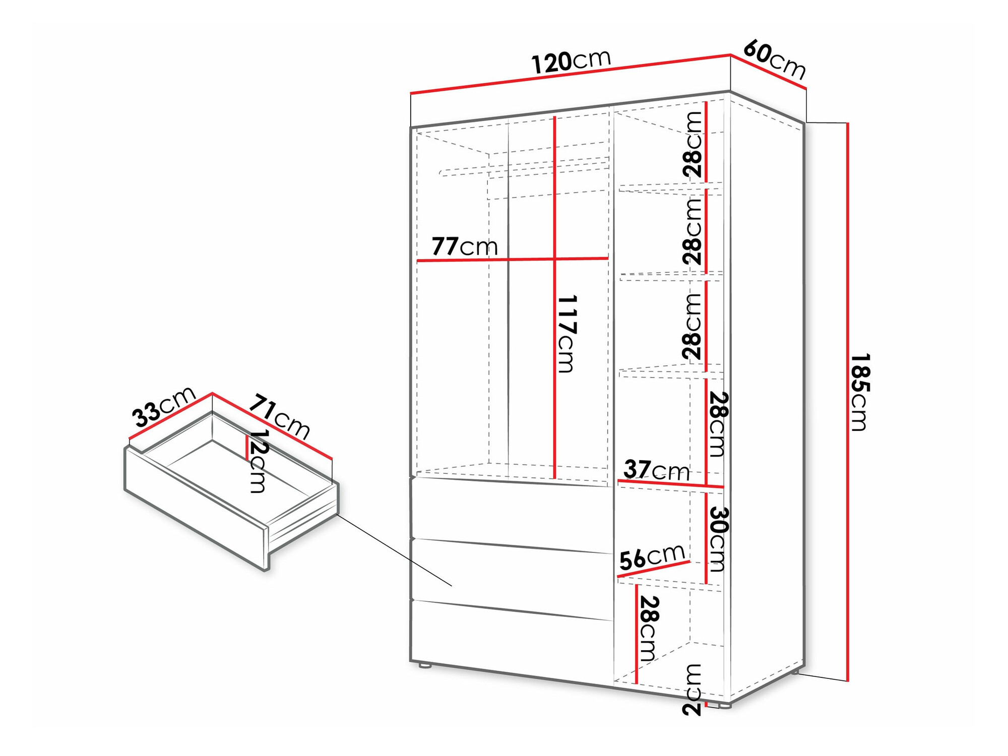 Kledingkast Domcali 100 (Coral + Eiken)