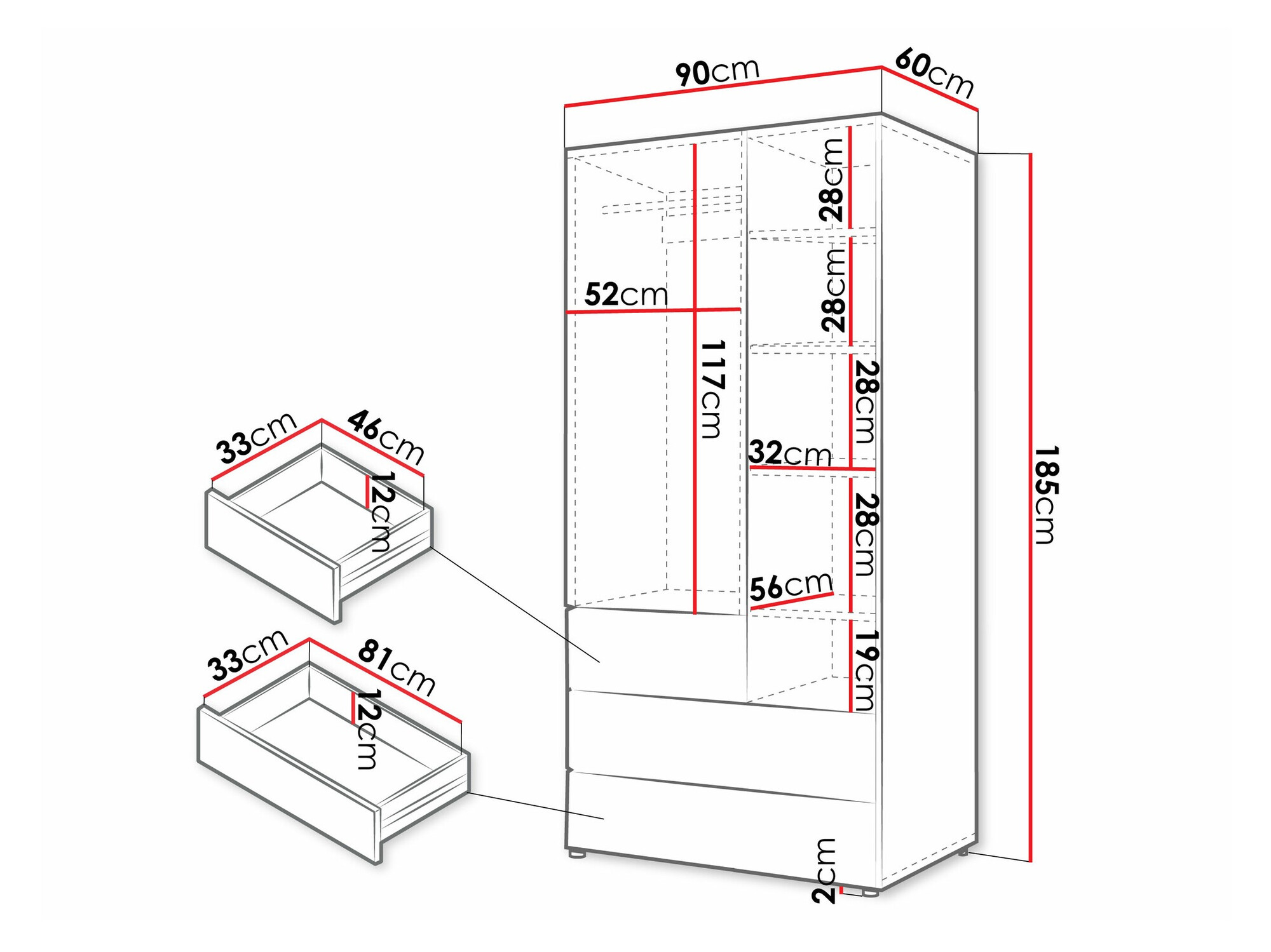 Kledingkast Domcali 101 (Grijs + Eiken)